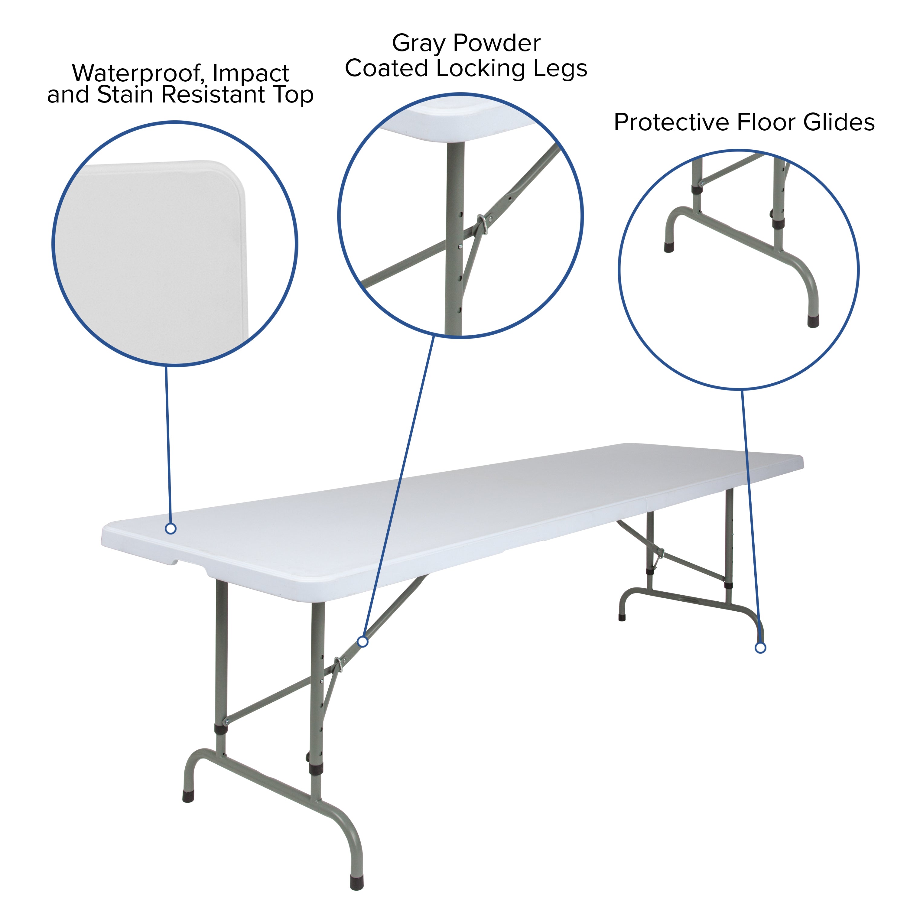 Kathryn 8-Foot Height Adjustable Granite White Plastic Folding Table