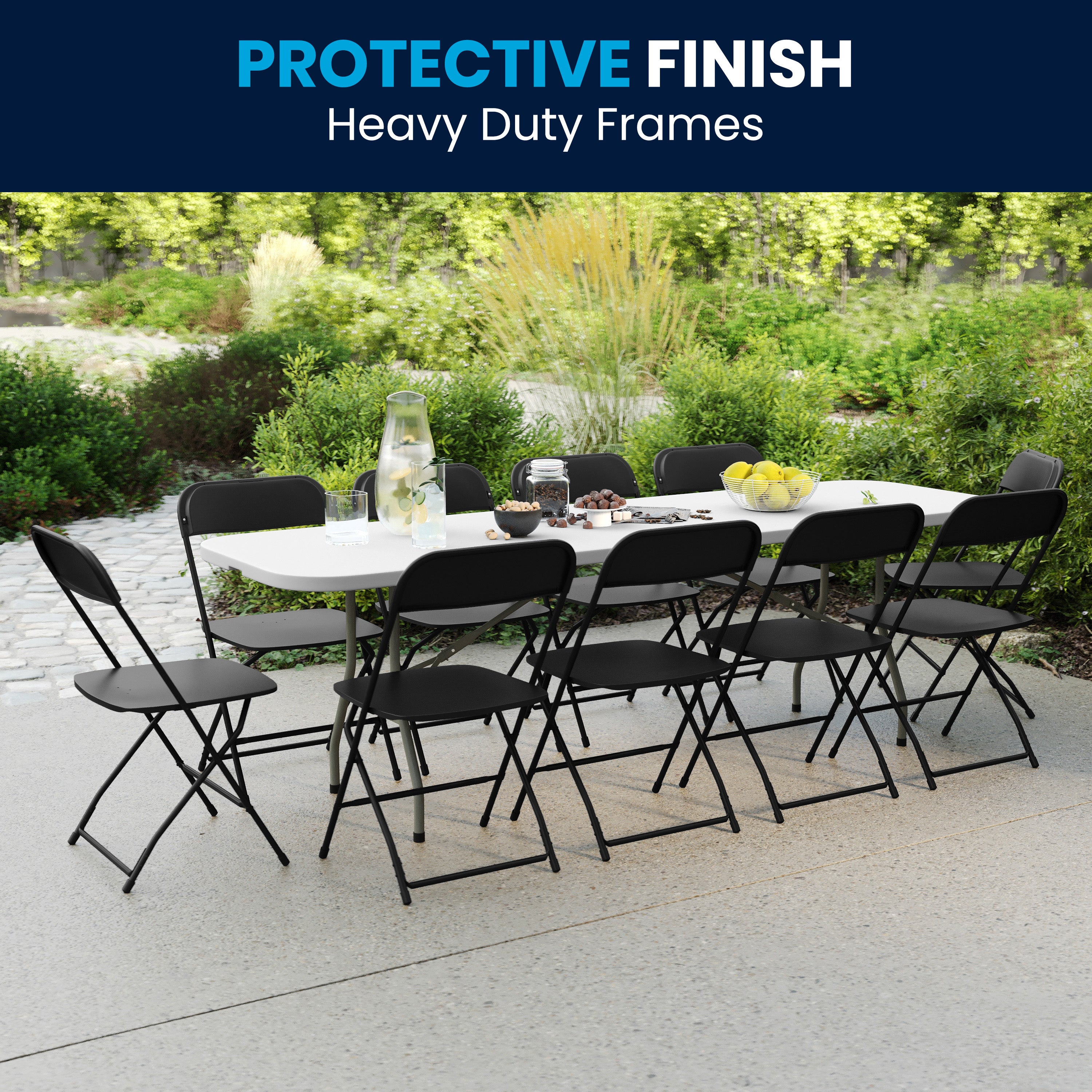 Kathryn 8' Bi-Fold Granite White Plastic Event/Training Folding Table Set with 10 Folding Chairs