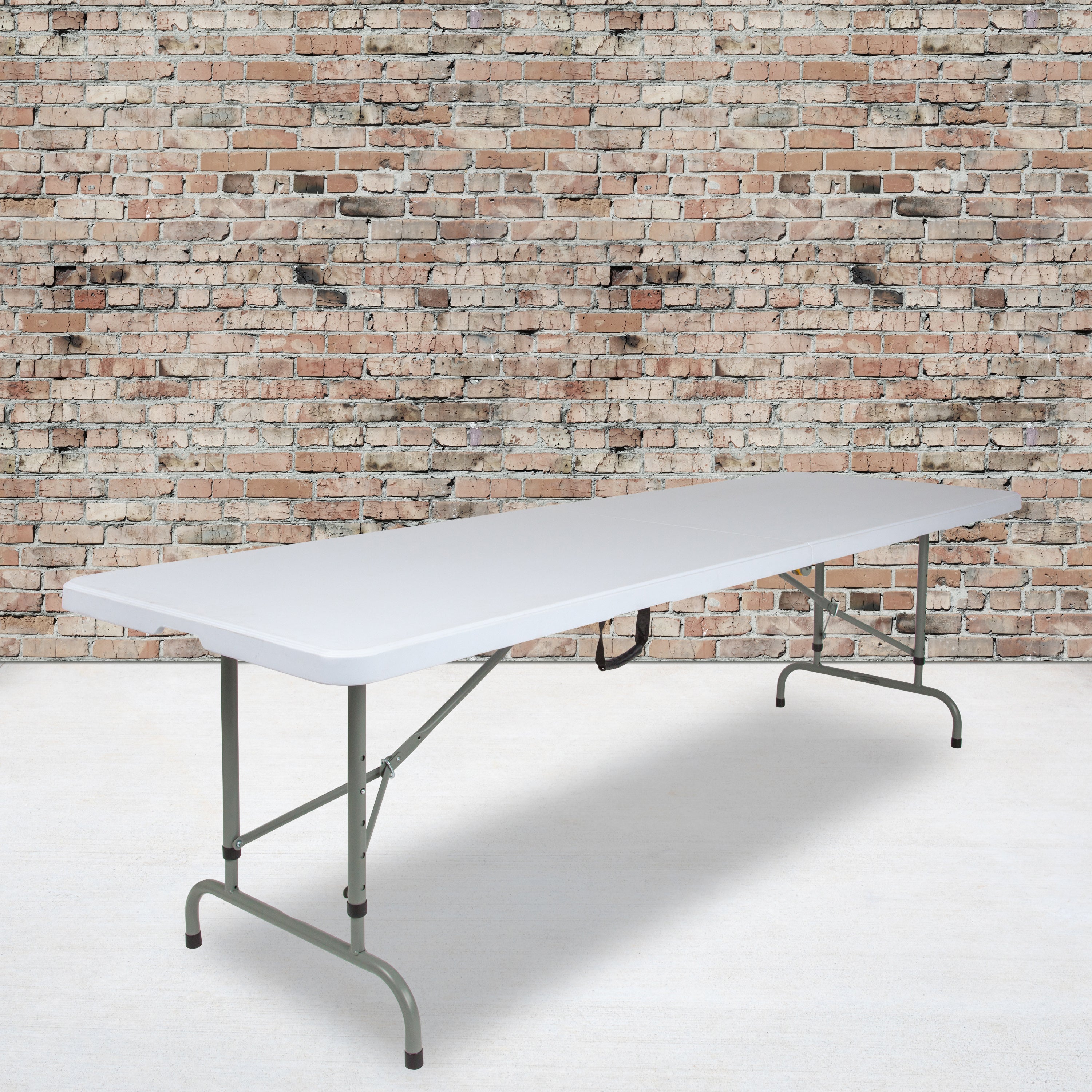 Kathryn 8-Foot Height Adjustable Bi-Fold Granite White Plastic Banquet and Event Folding Table with Carrying Handle
