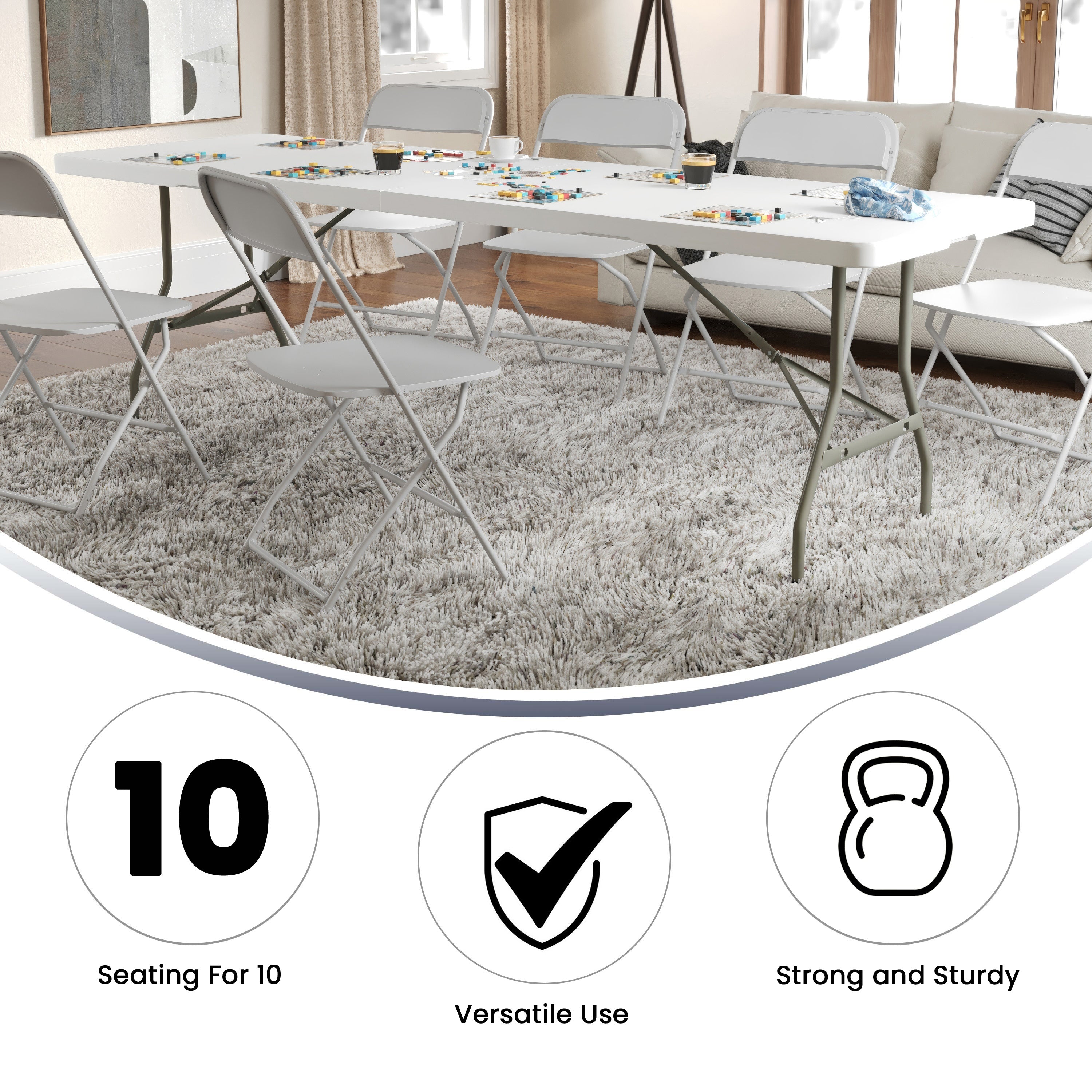 Kathryn 8-Foot Bi-Fold Granite White Plastic Banquet and Event Folding Table with Carrying Handle