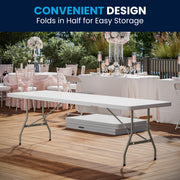 Kathryn 8-Foot Bi-Fold Granite White Plastic Banquet and Event Folding Table with Carrying Handle