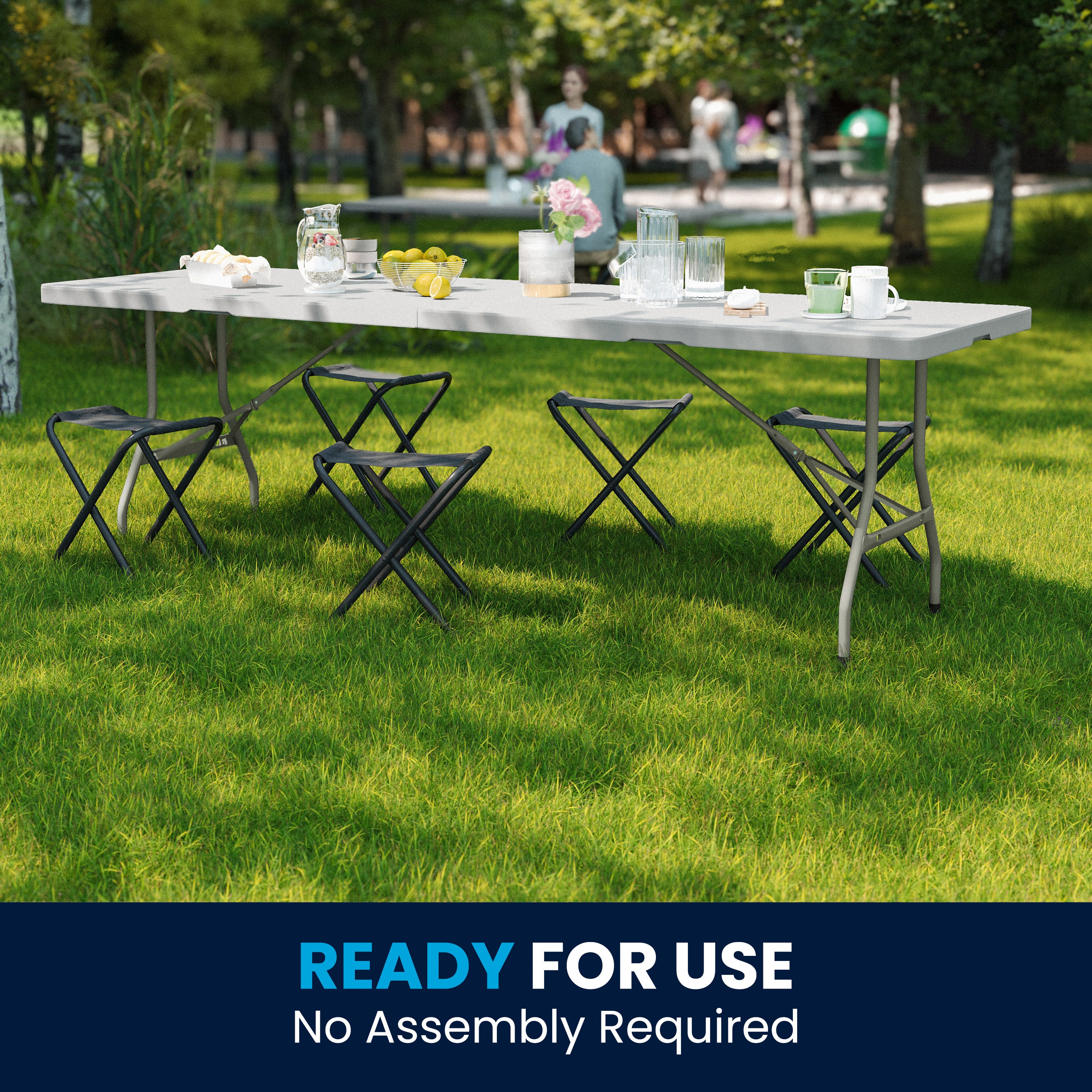 Kathryn 8-Foot Bi-Fold Granite White Plastic Banquet and Event Folding Table with Carrying Handle