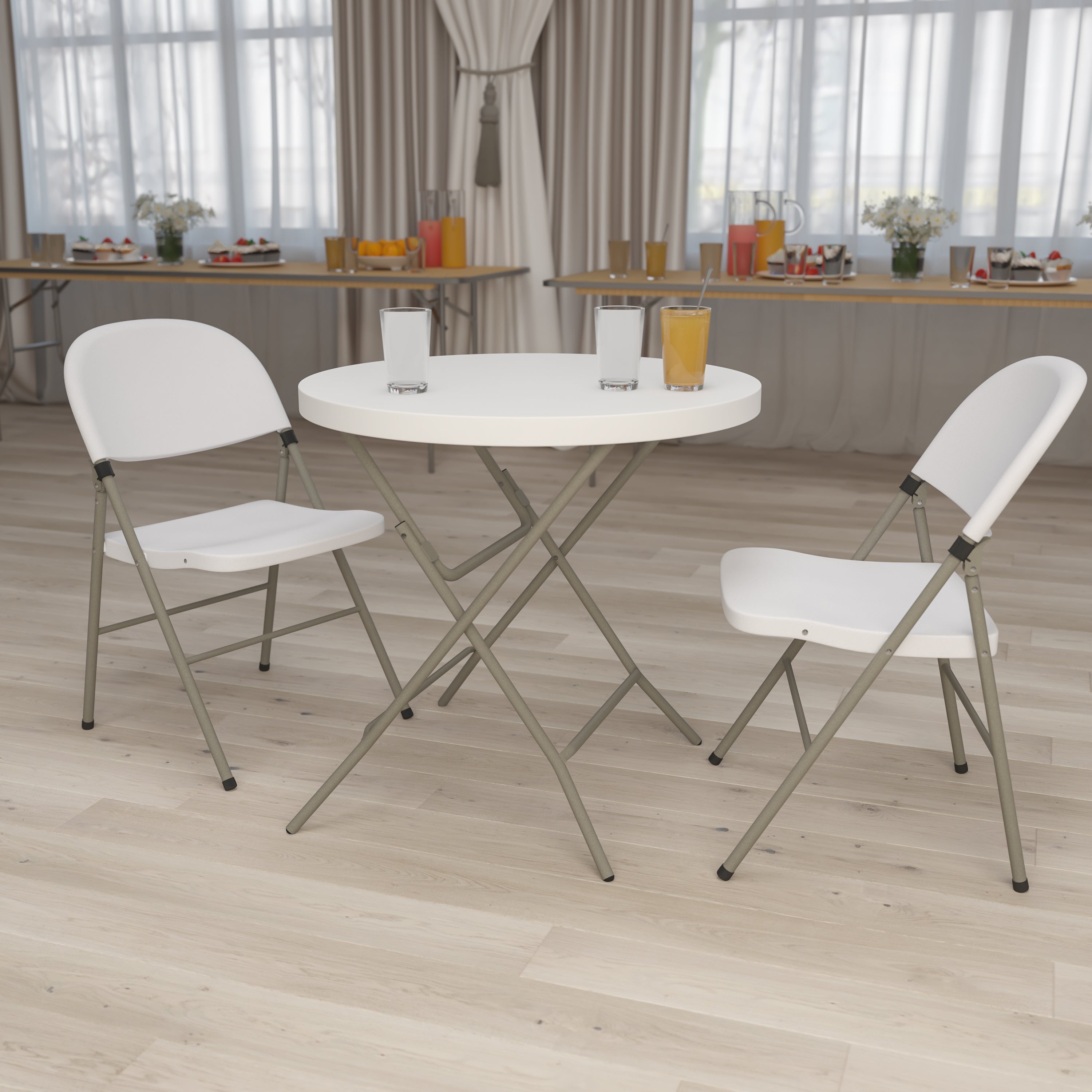 Kathryn 2.63-Foot Round Granite White Plastic Folding Table