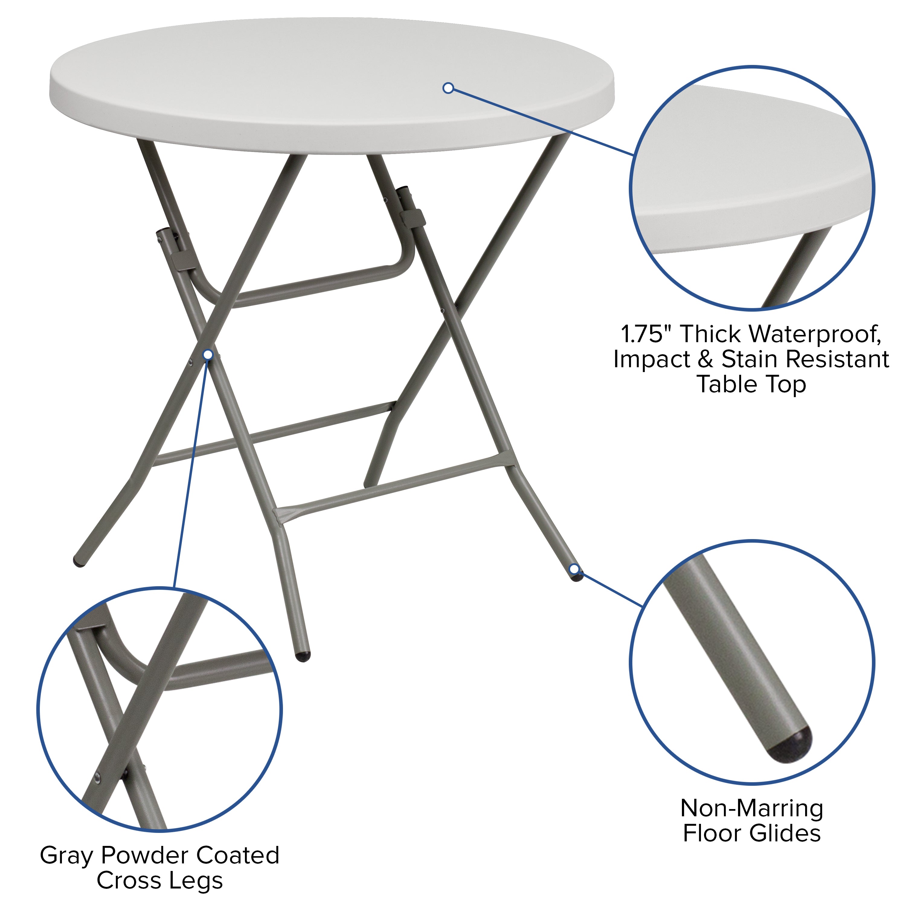 Kathryn 2.63-Foot Round Granite White Plastic Folding Table