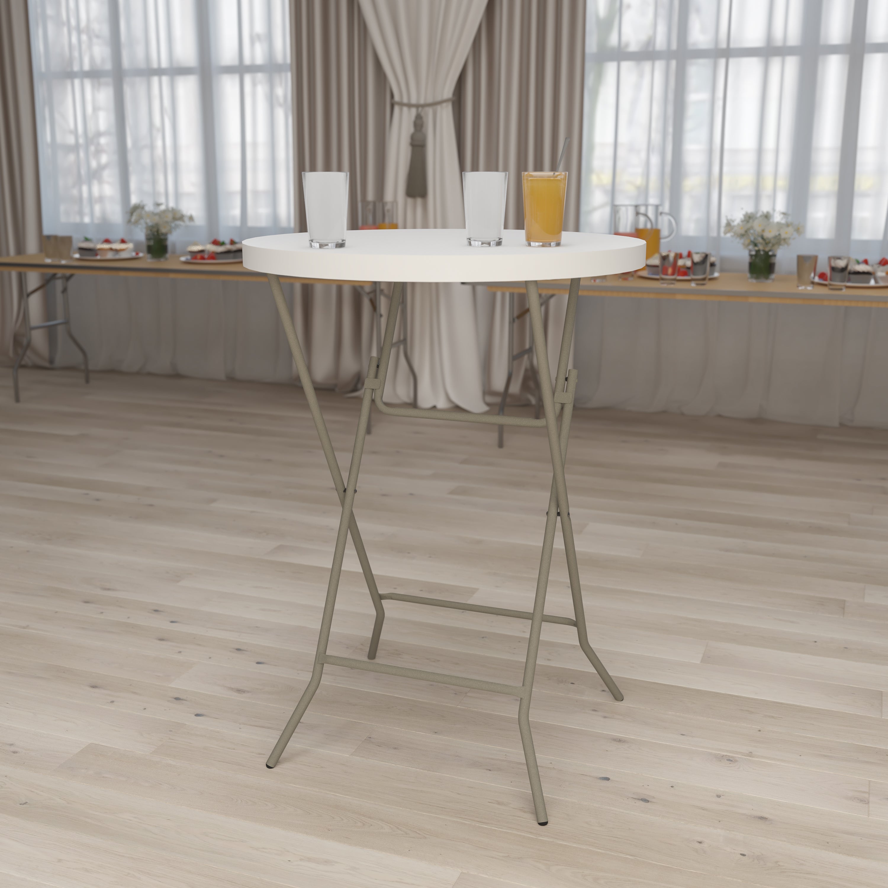 Kathryn 2.63-Foot Round Granite White Plastic Bar Height Folding Table