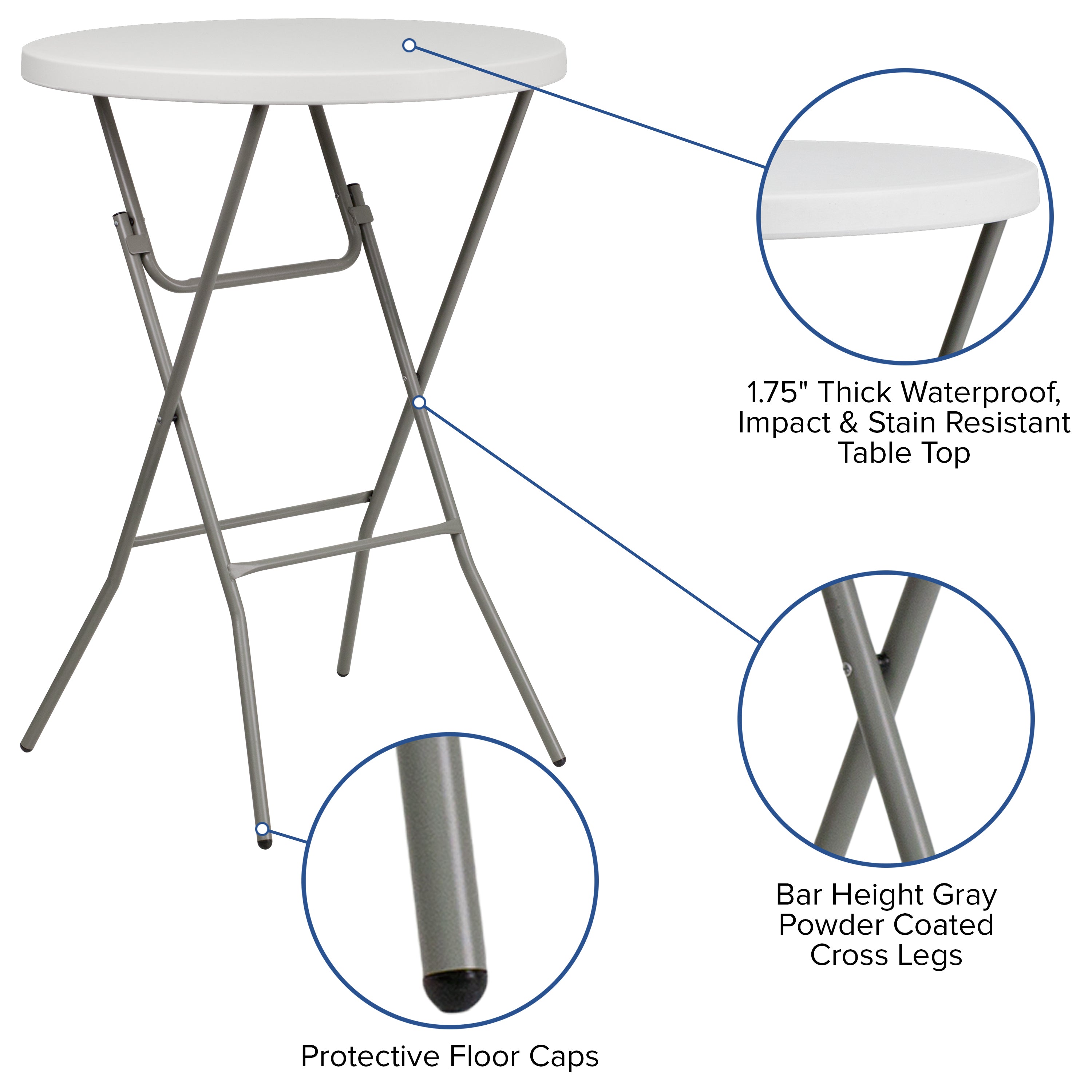 Kathryn 2.63-Foot Round Granite White Plastic Bar Height Folding Table