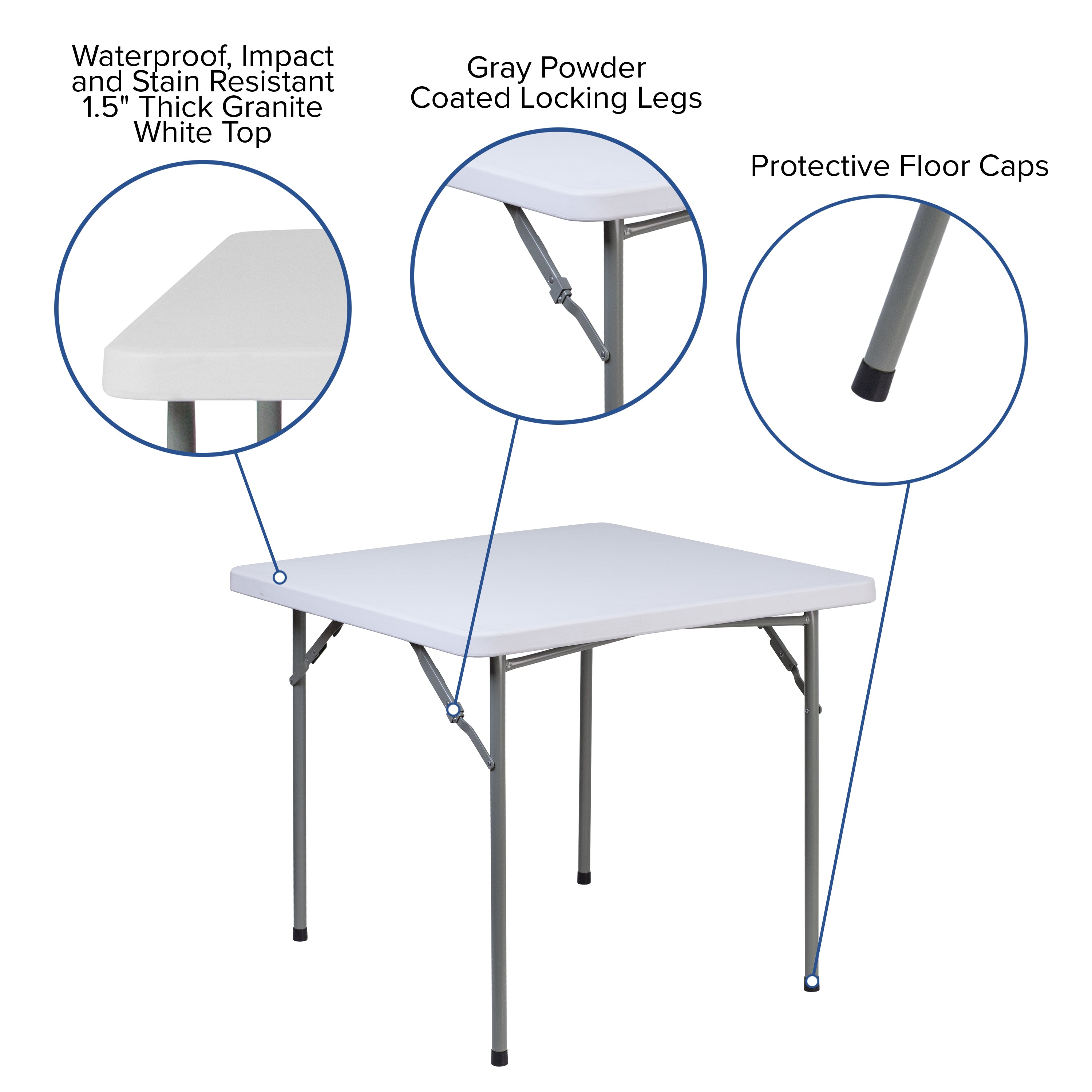 Kathryn 2.81-Foot Square Granite White Plastic Folding Table