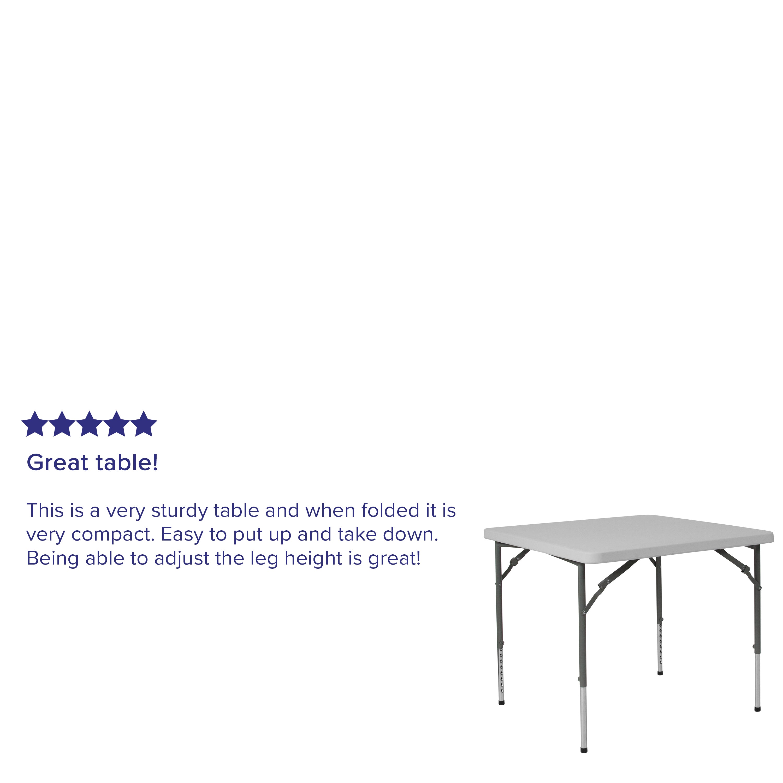 Kathryn 2.79-Foot Square Height Adjustable Granite White Plastic Folding Table