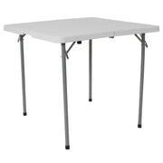 Kathryn 2.79-Foot Square Bi-Fold Granite White Plastic Folding Table with Carrying Handle