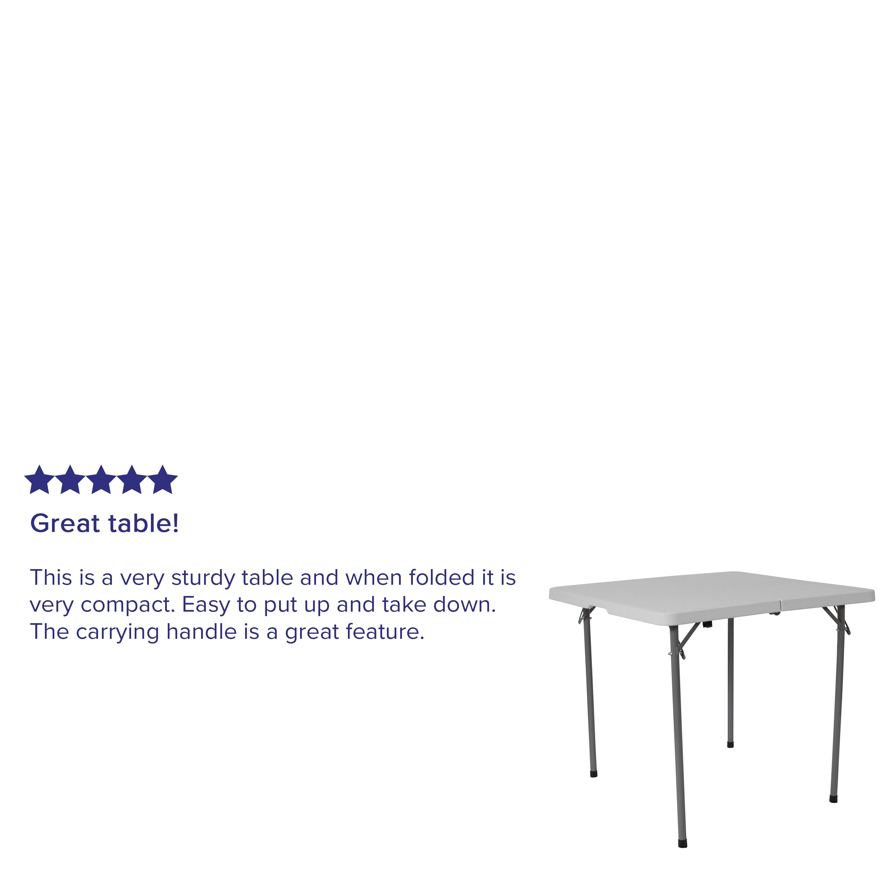 Kathryn 2.79-Foot Square Bi-Fold Granite White Plastic Folding Table with Carrying Handle