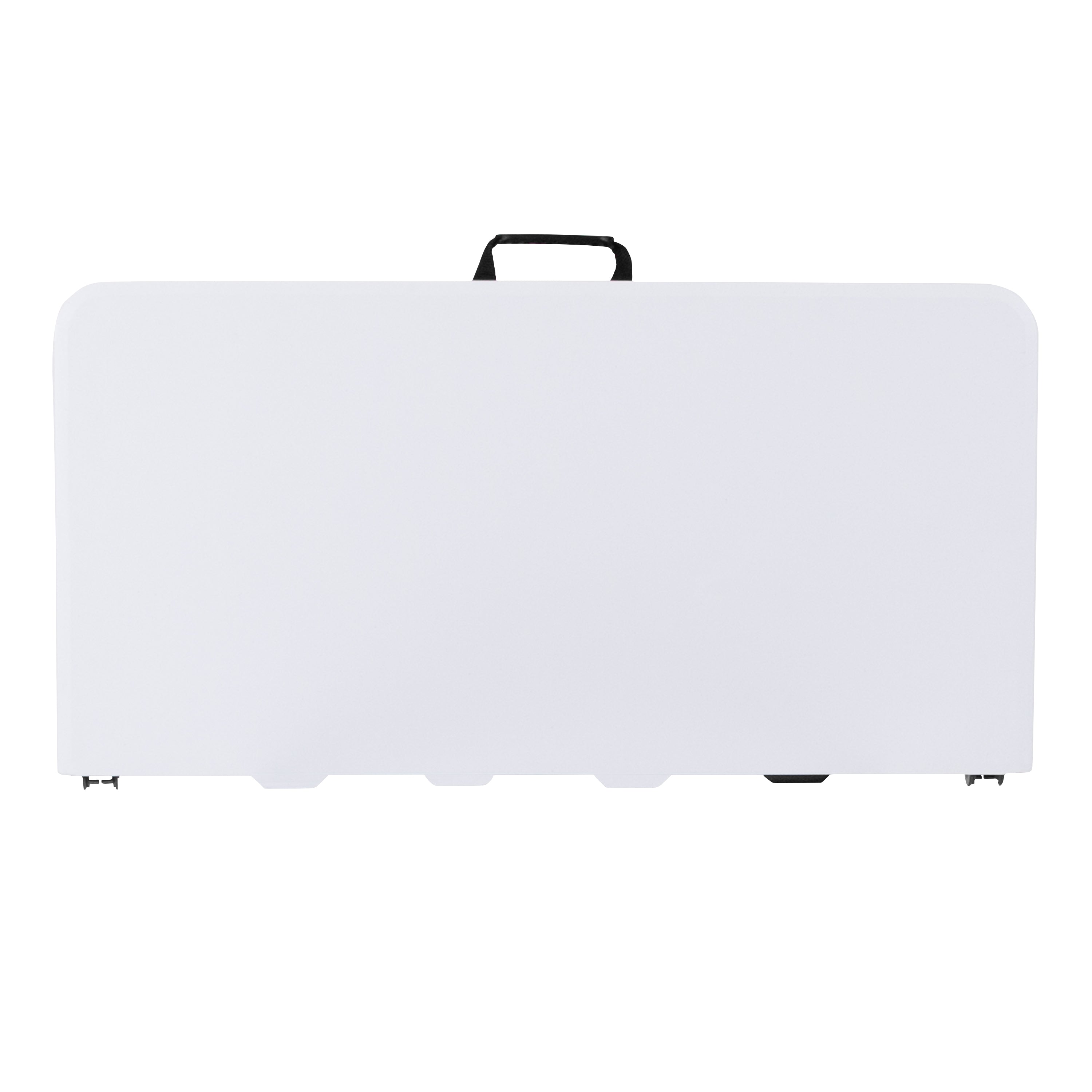 Kathryn 2.79-Foot Square Bi-Fold Granite White Plastic Folding Table with Carrying Handle