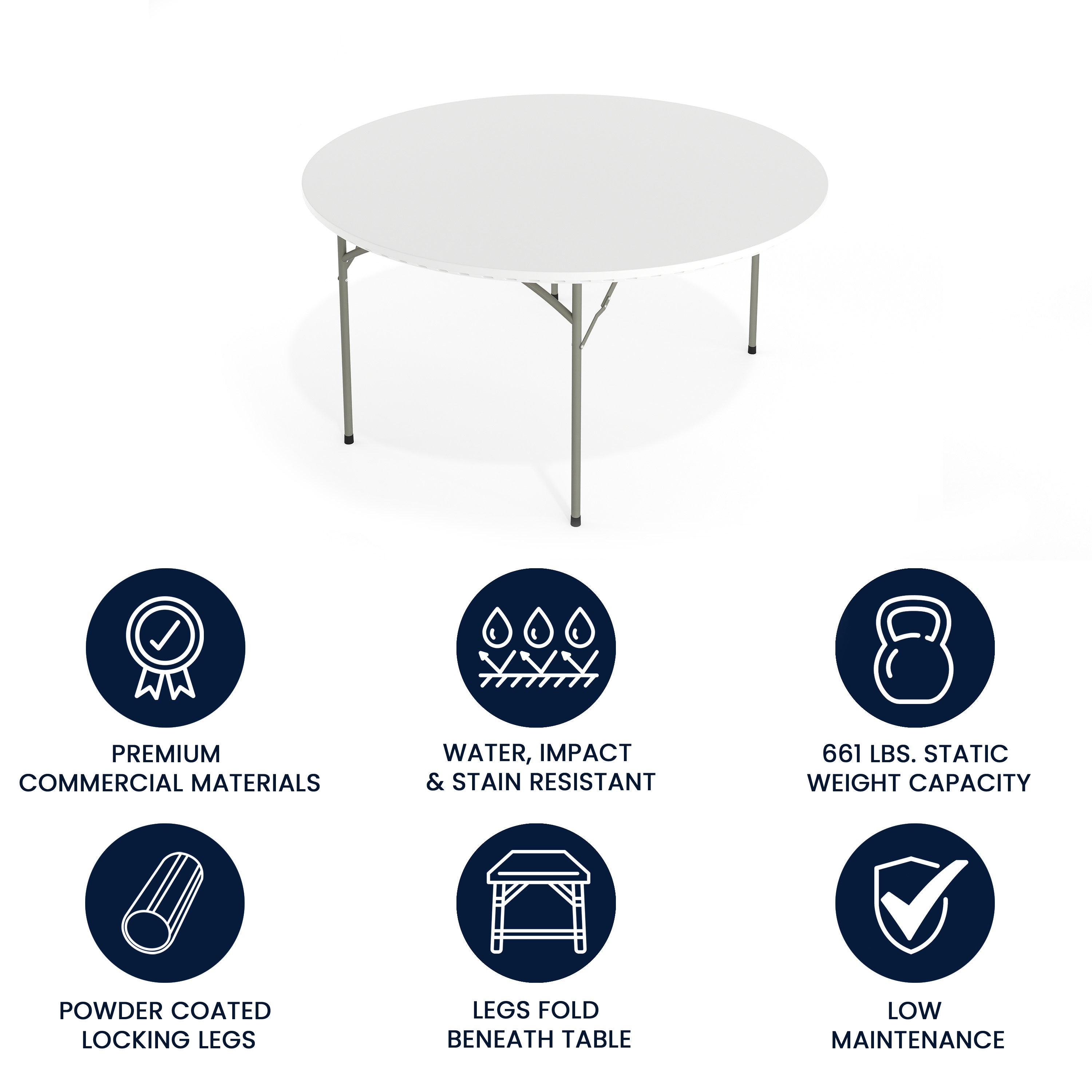 Kathryn 5-Foot Round Granite White Plastic Folding Table, Commercial Grade Round Table for 8 Guests