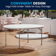 Kathryn 5-Foot Round Granite White Plastic Folding Table, Commercial Grade Round Table for 8 Guests