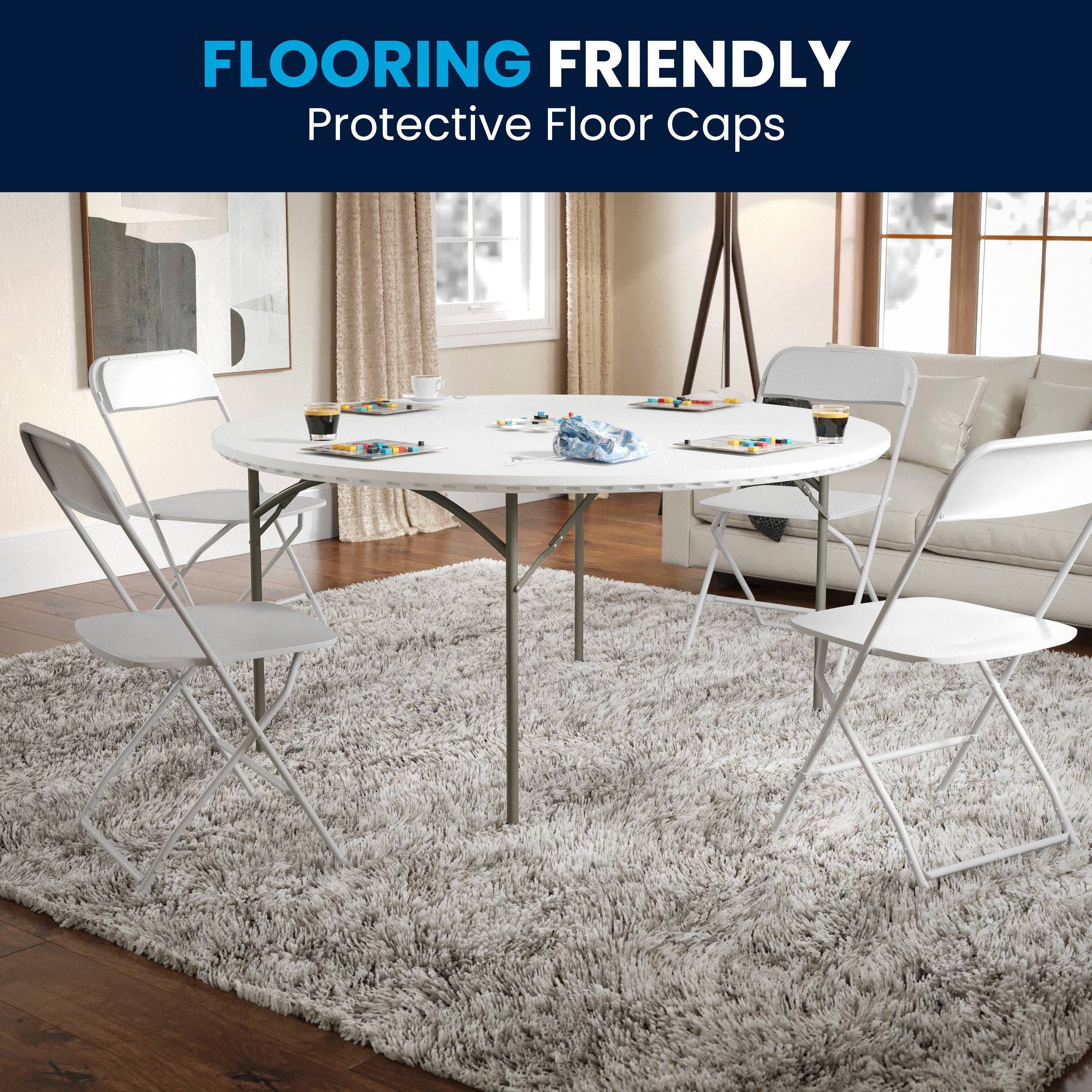 Kathryn 5-Foot Round Granite White Plastic Folding Table, Commercial Grade Round Table for 8 Guests