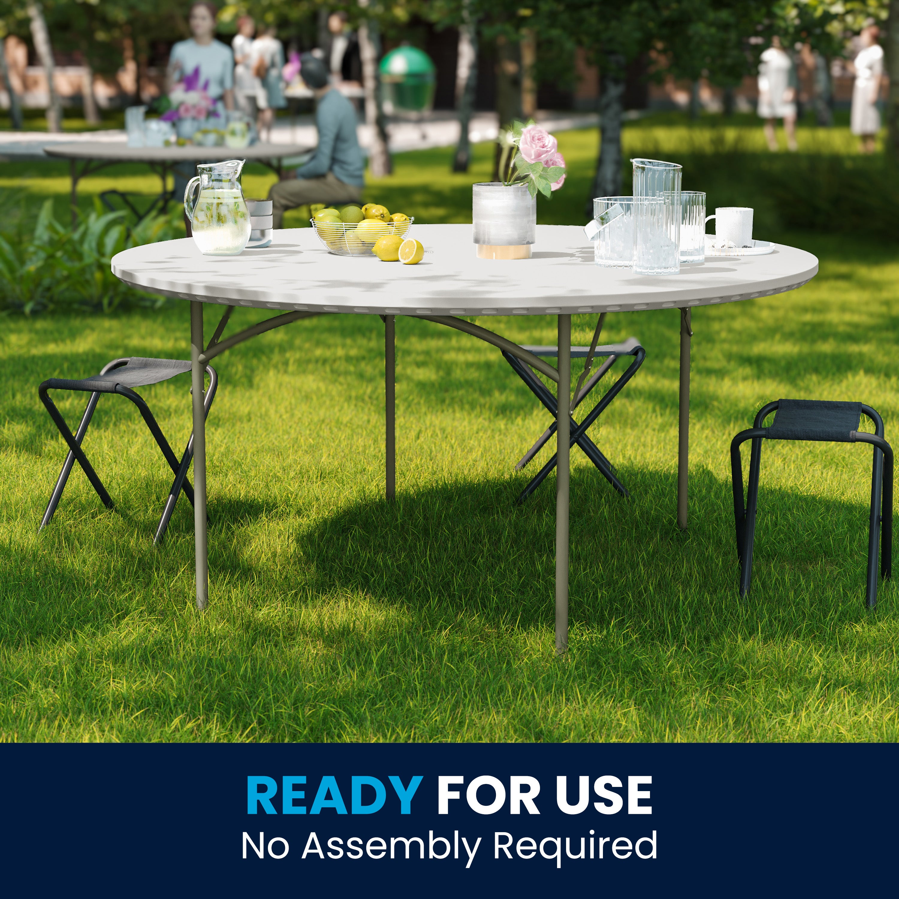 Kathryn 5-Foot Round Granite White Plastic Folding Table, Commercial Grade Round Table for 8 Guests