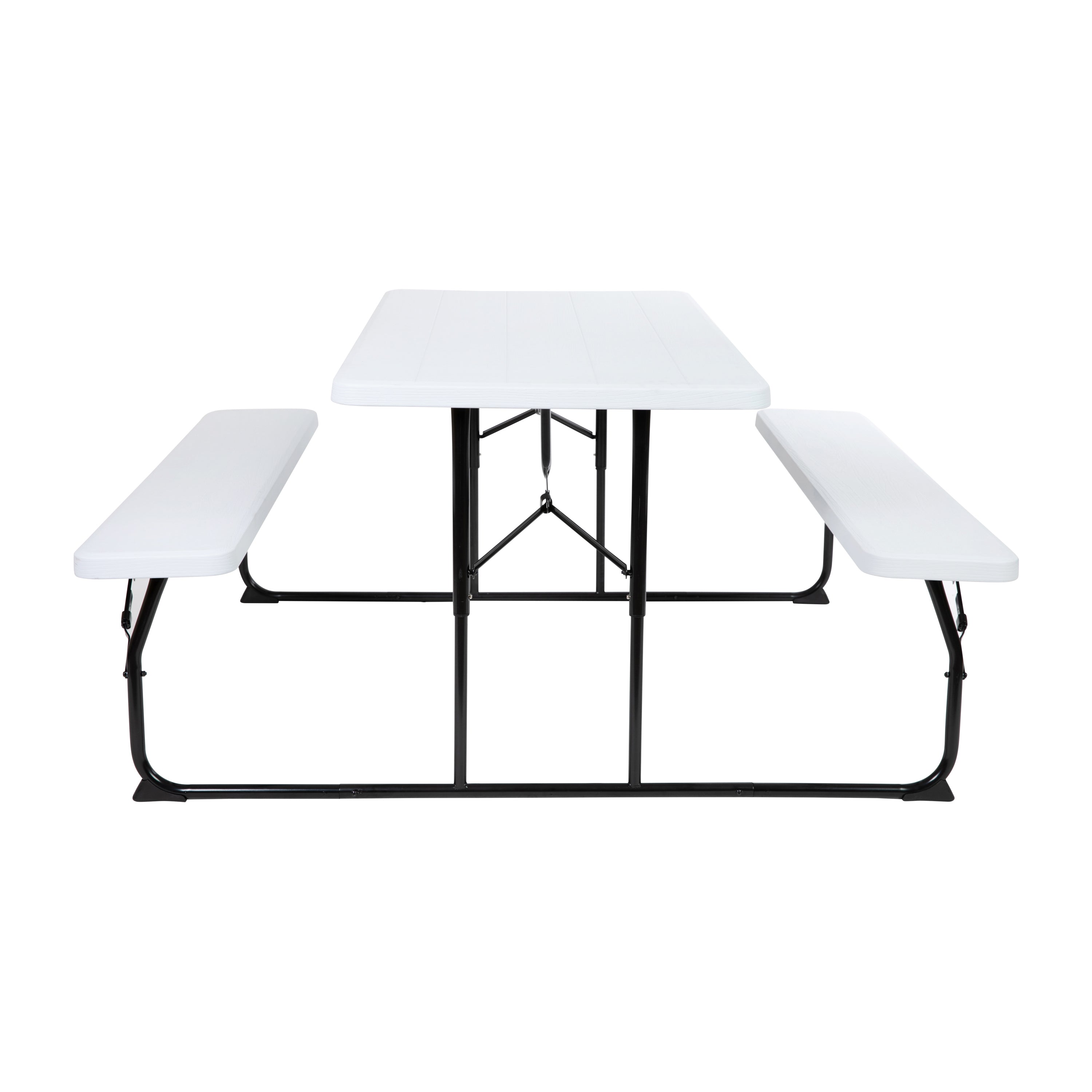 Insta-Fold White Wood Grain Folding Picnic Table and Benches - 4.5 Foot Folding Table