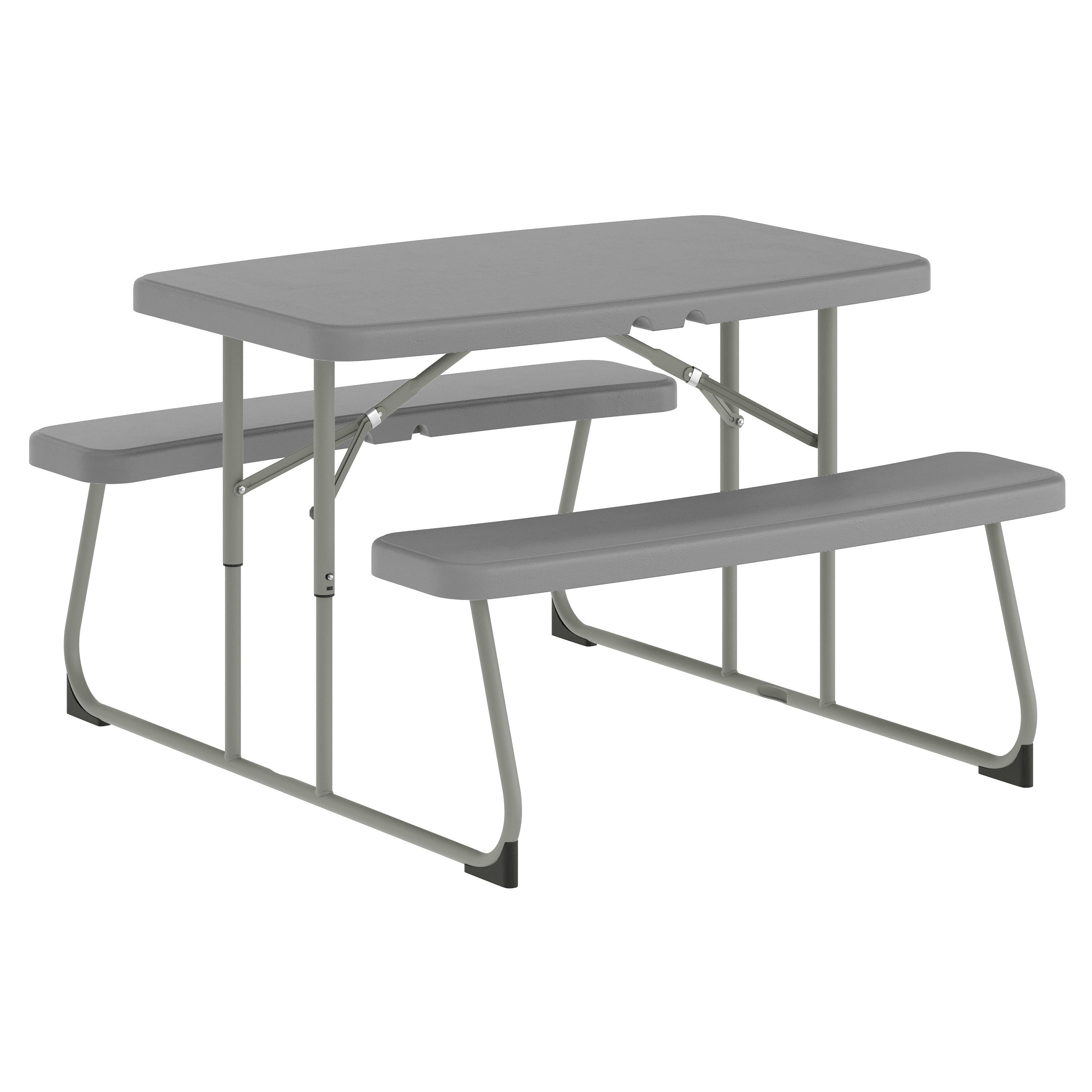 Paige Easy-Fold Gray Folding Plastic Kids Outdoor Picnic Table and Benches - Commercial Grade - Seating for 4 Kids