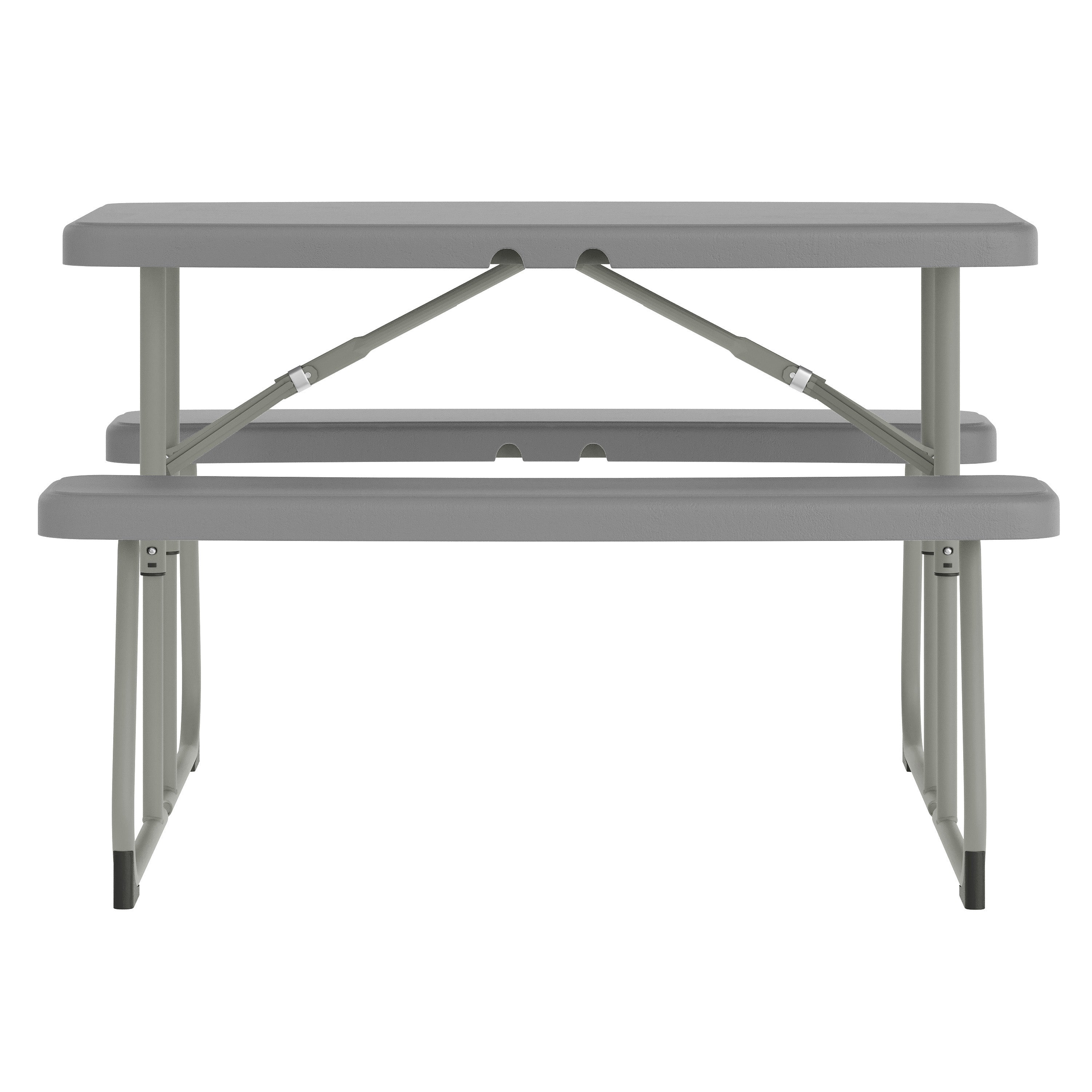 Paige Easy-Fold Gray Folding Plastic Kids Outdoor Picnic Table and Benches - Commercial Grade - Seating for 4 Kids