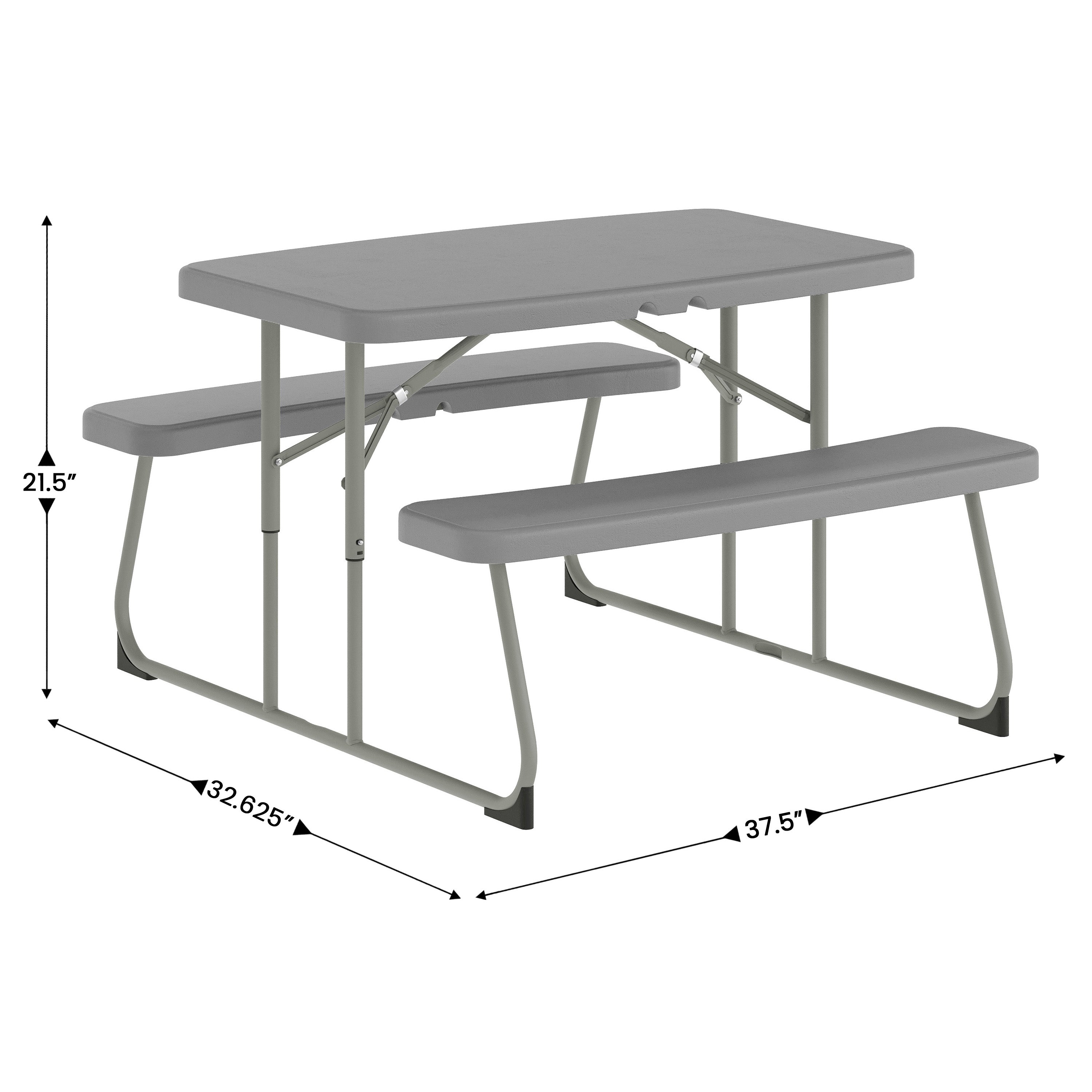 Paige Easy-Fold Gray Folding Plastic Kids Outdoor Picnic Table and Benches - Commercial Grade - Seating for 4 Kids