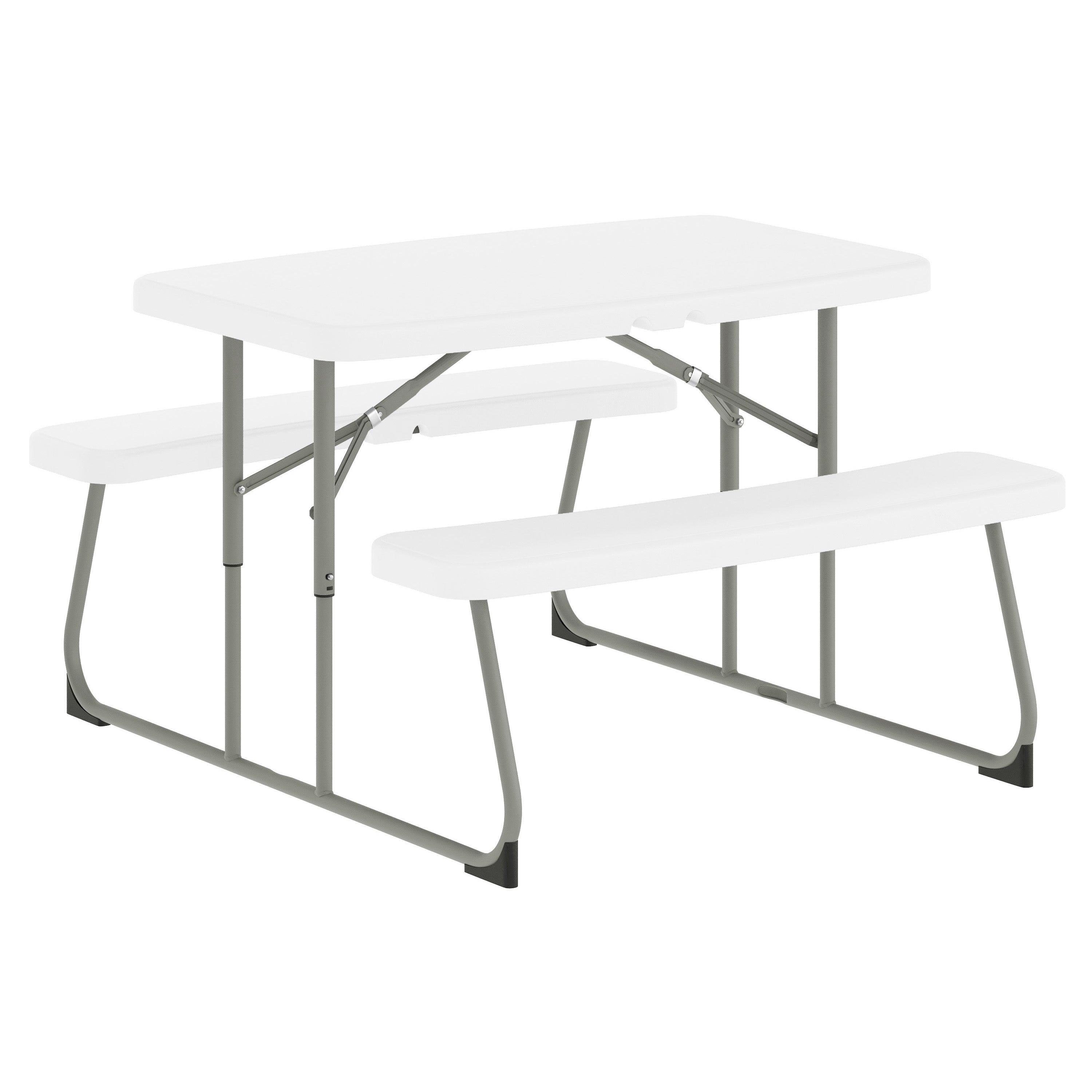 Paige Easy-Fold White Folding Plastic Kids Outdoor Picnic Table and Benches - Commercial Grade - Seating for 4 Kids