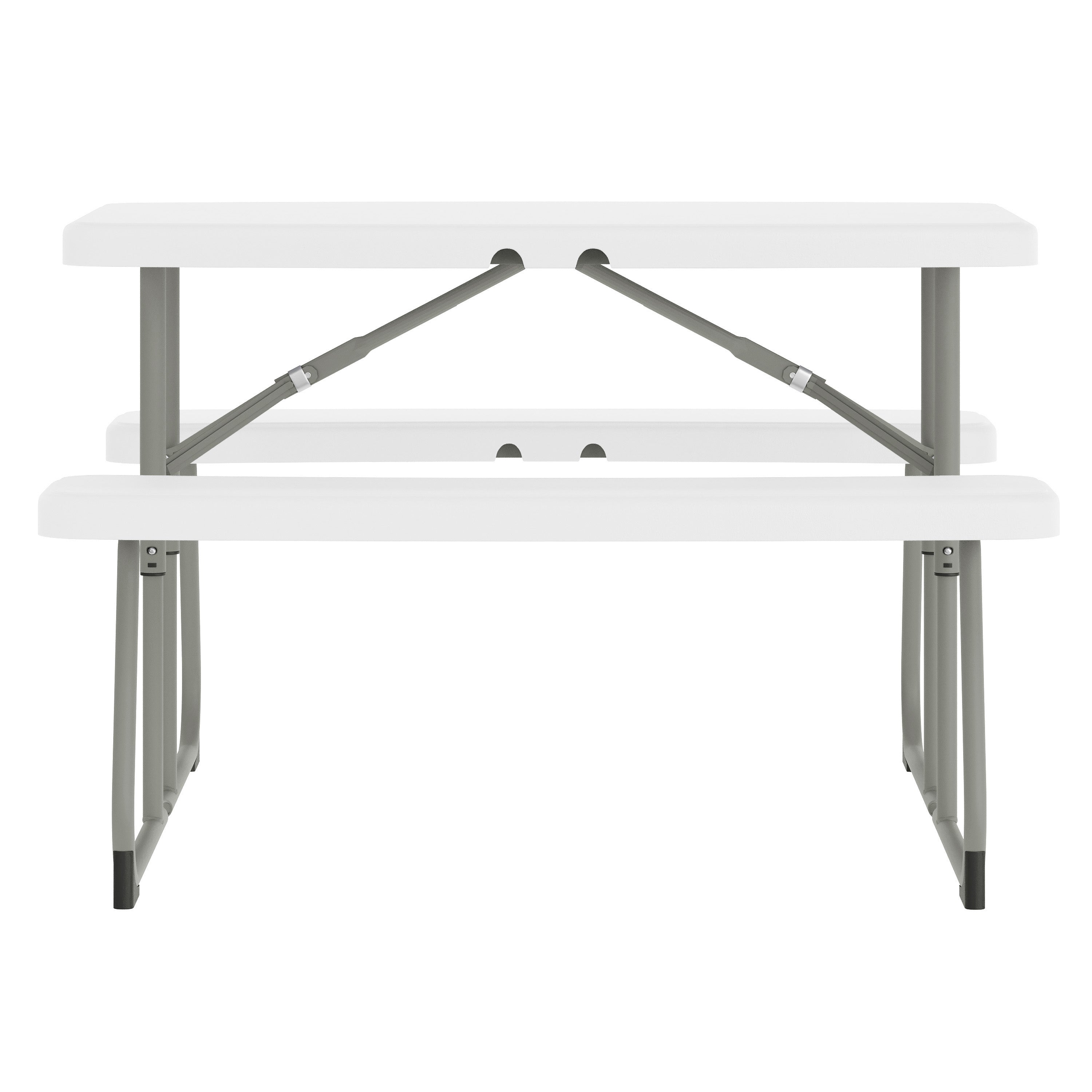 Paige Easy-Fold White Folding Plastic Kids Outdoor Picnic Table and Benches - Commercial Grade - Seating for 4 Kids