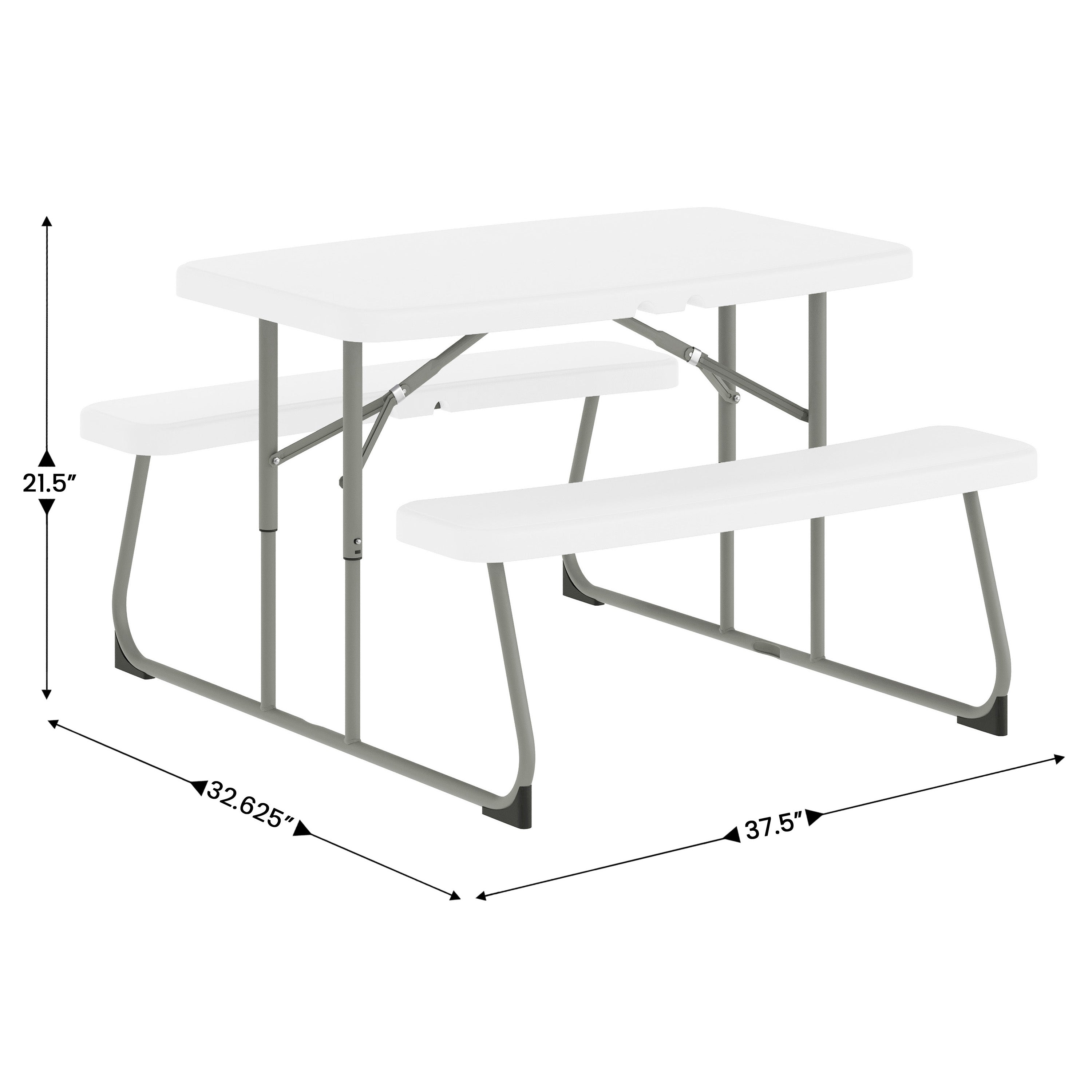 Paige Easy-Fold White Folding Plastic Kids Outdoor Picnic Table and Benches - Commercial Grade - Seating for 4 Kids