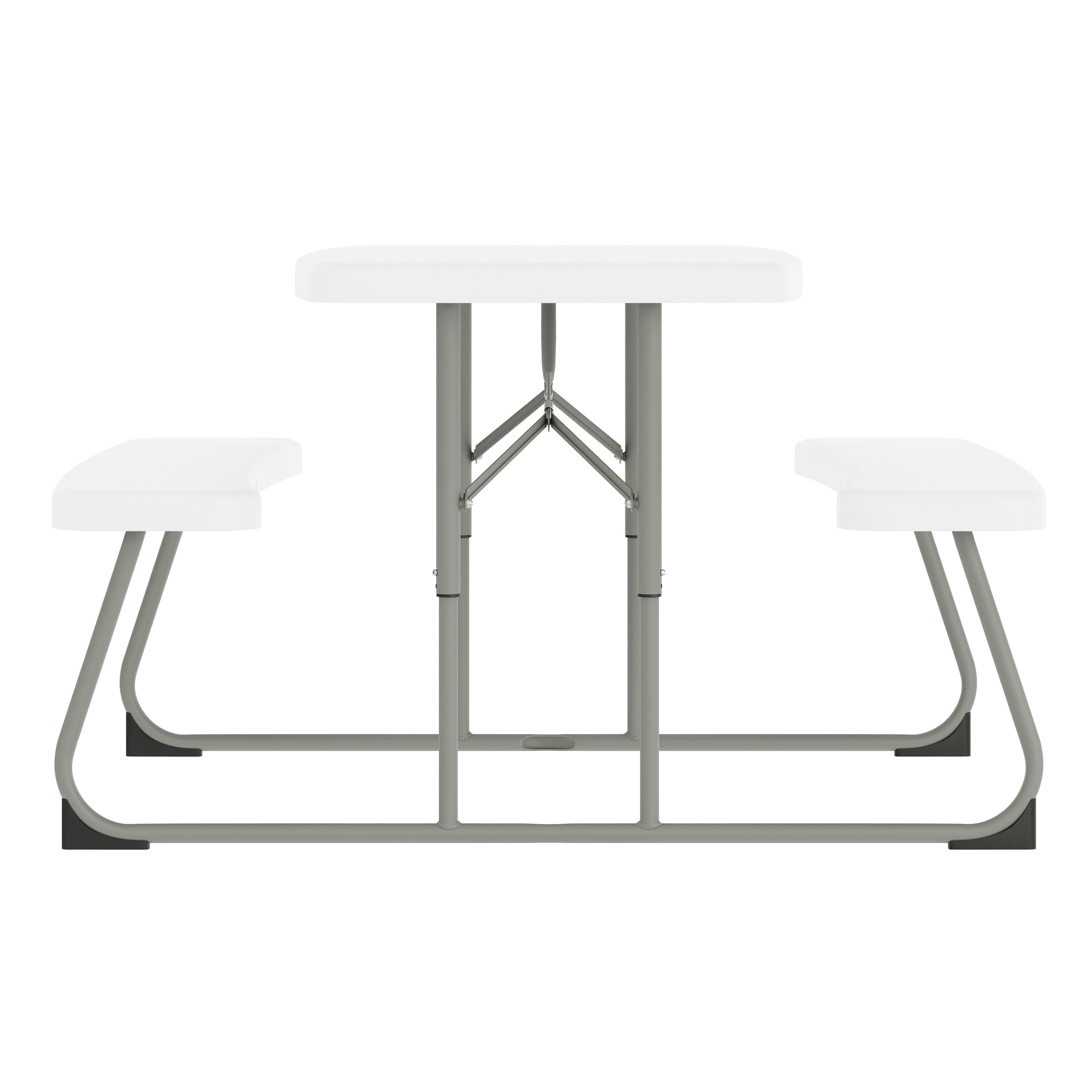 Paige Easy-Fold White Folding Plastic Kids Outdoor Picnic Table and Benches - Commercial Grade - Seating for 4 Kids