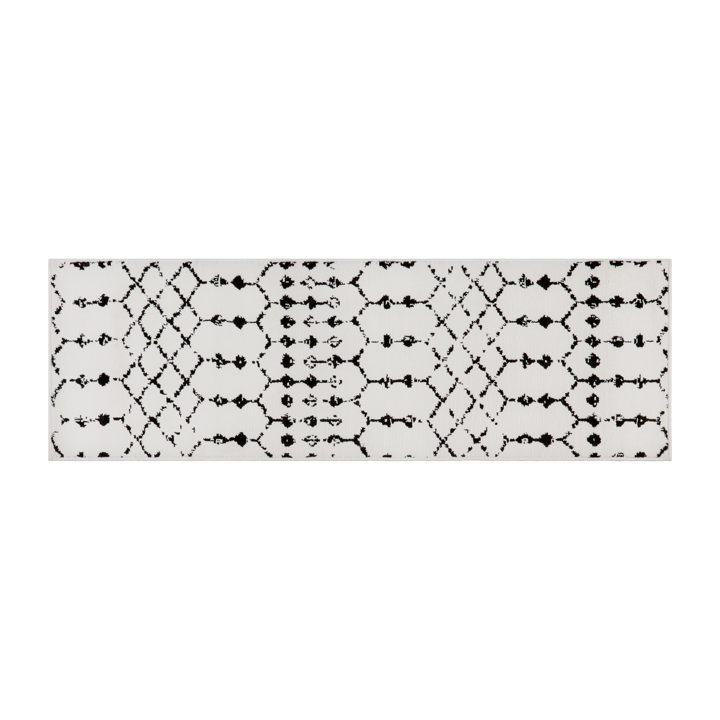 Beth Geometric Bohemian Low Pile Rug - 2'x6' - Ivory/Black
