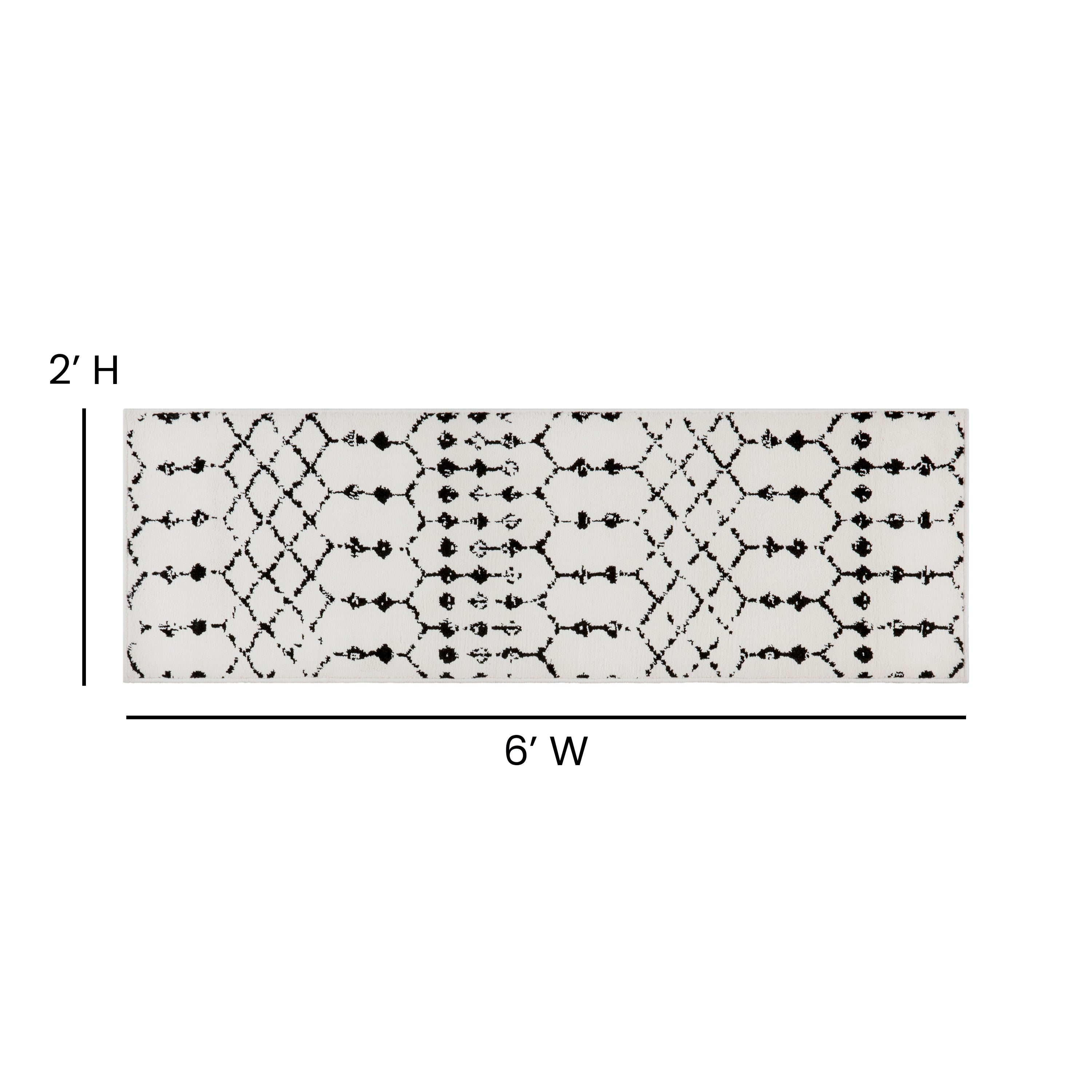 Beth Geometric Bohemian Low Pile Rug - 2'x6' - Ivory/Black
