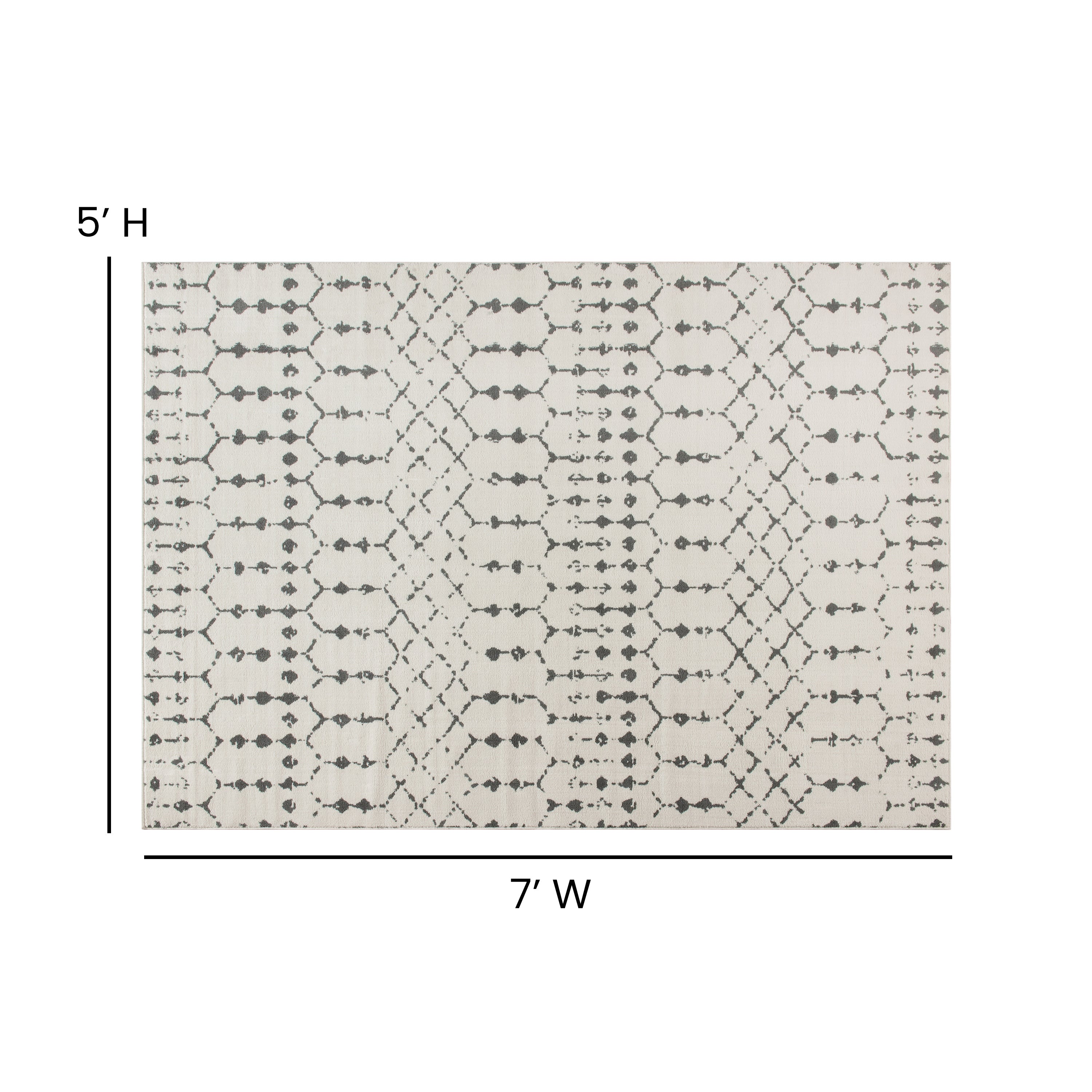 Beth Geometric Bohemian Low Pile Rug - 5' x 7' -Ivory/Gray Polyester