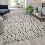 Beth Geometric Bohemian Low Pile Rug - 5' x 7' -Ivory/Gray Polyester