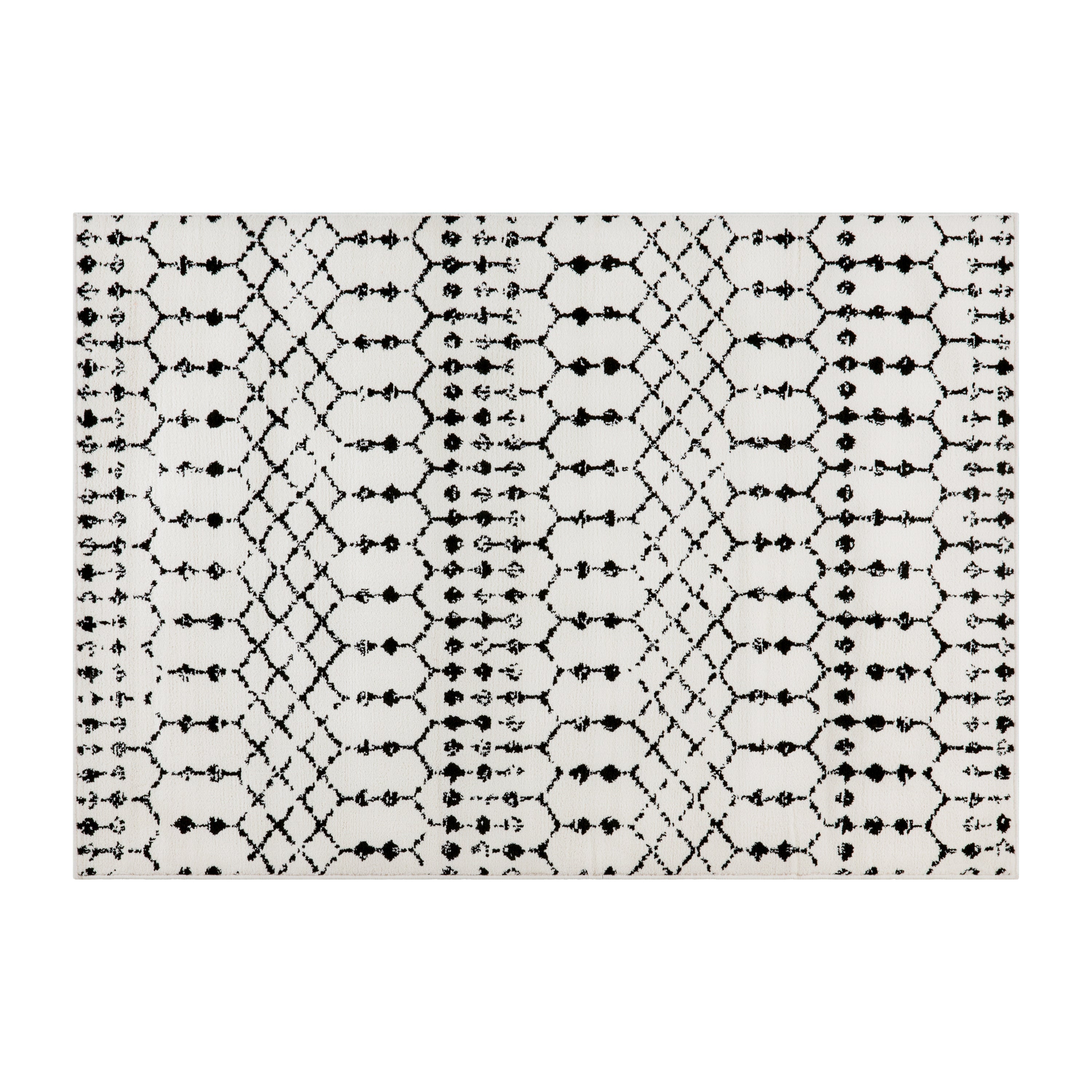 Beth Geometric Bohemian Low Pile Rug - 5' x 7' - Ivory/Black