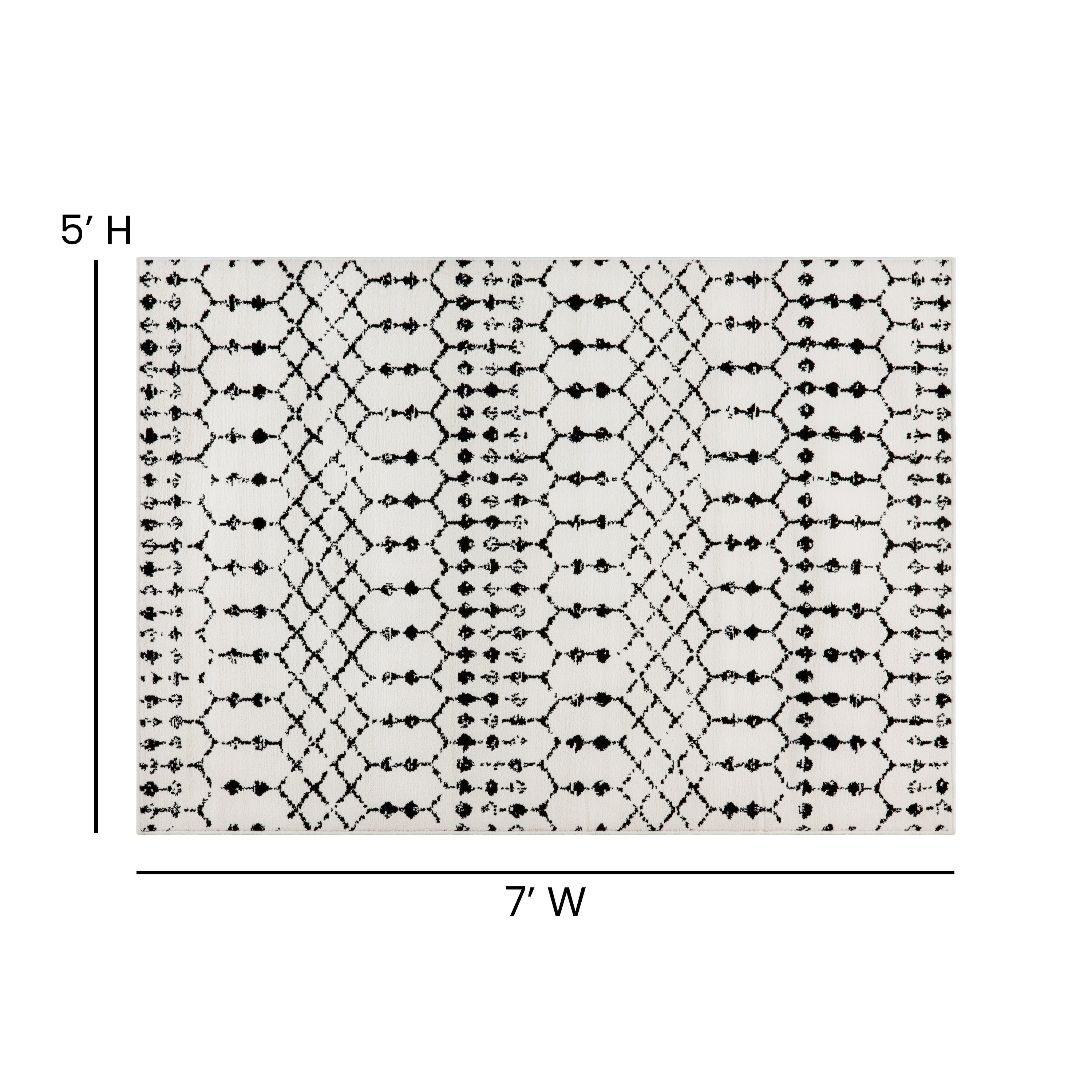 Beth Geometric Bohemian Low Pile Rug - 5' x 7' - Ivory/Black