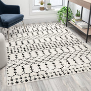 Beth Geometric Bohemian Low Pile Rug - 5' x 7' - Ivory/Black