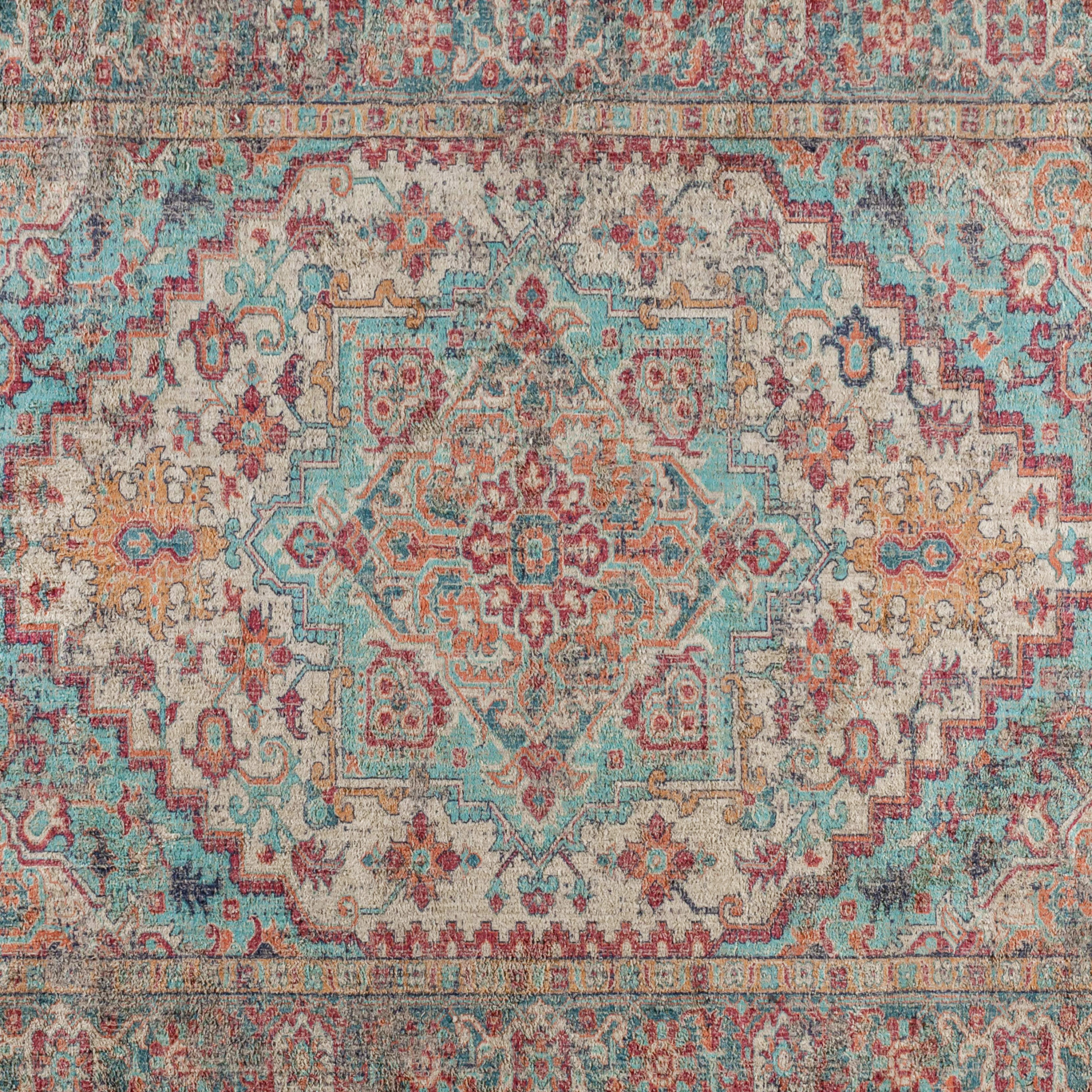 Katherine Distressed Vintage Medallion Area Rug - 8' x 10' - Blue Multi Polyester