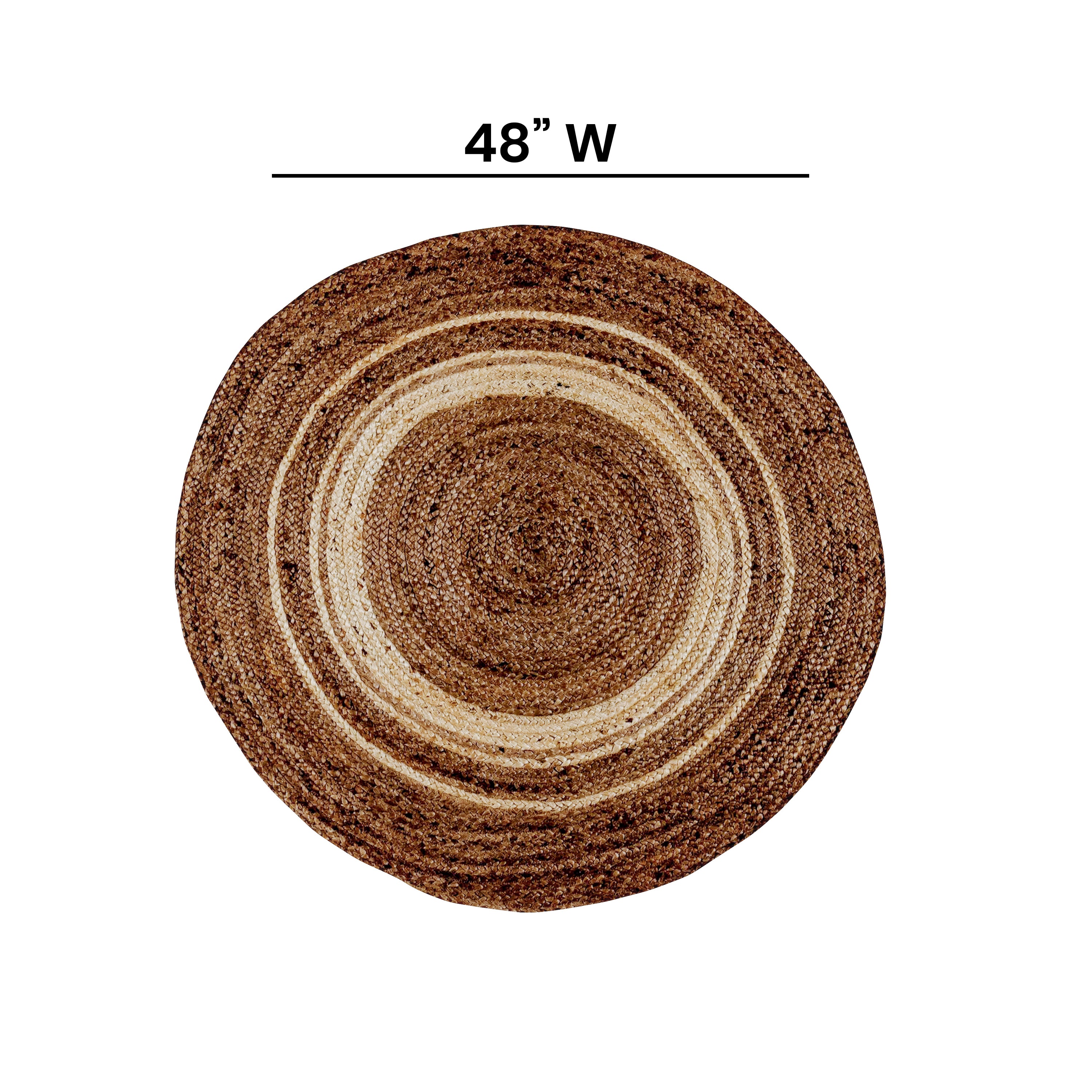 Prima Natural Fiber Jute Area Rug 4 Foot Round - Braided Indoor Jute Rug - Natural Area Rugs