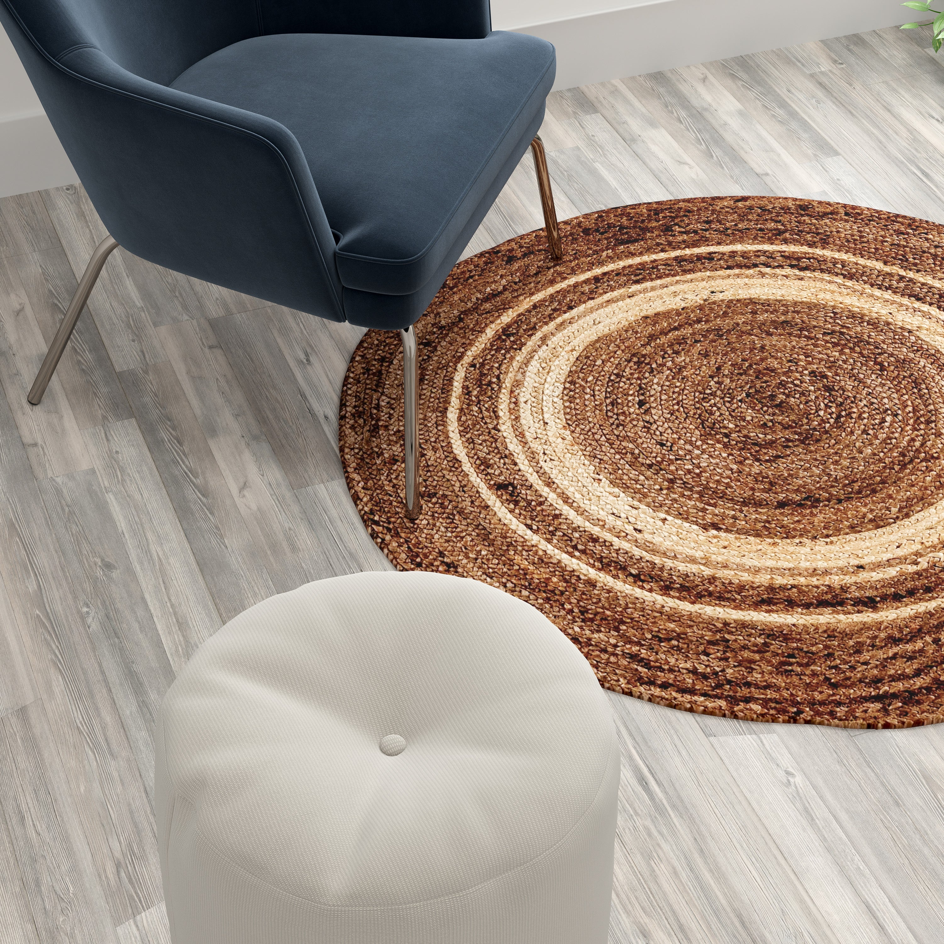 Prima Natural Fiber Jute Area Rug 4 Foot Round - Braided Indoor Jute Rug - Natural Area Rugs
