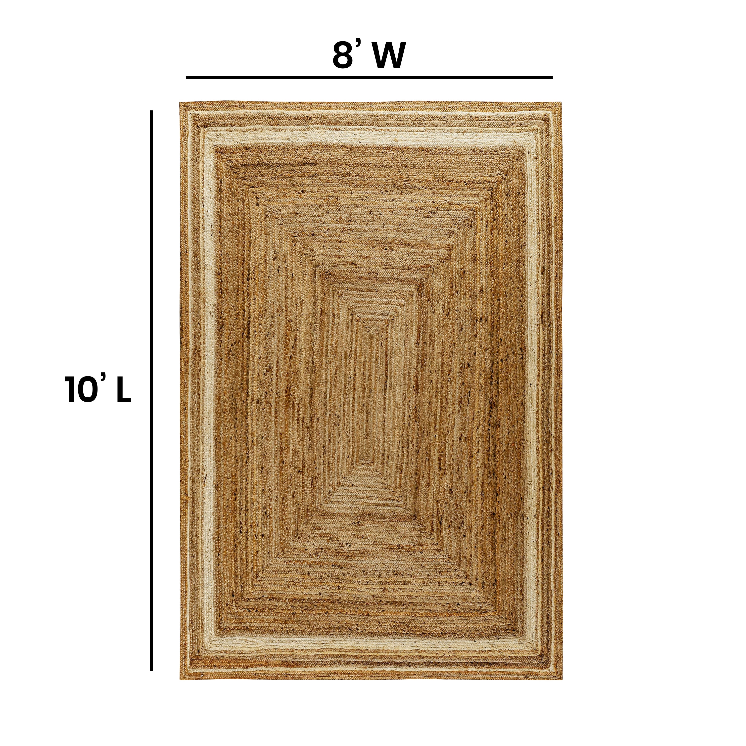 Prima Natural Fiber Jute Area Rug 8' x 10' - Braided Indoor Jute Rug - Natural Area Rugs
