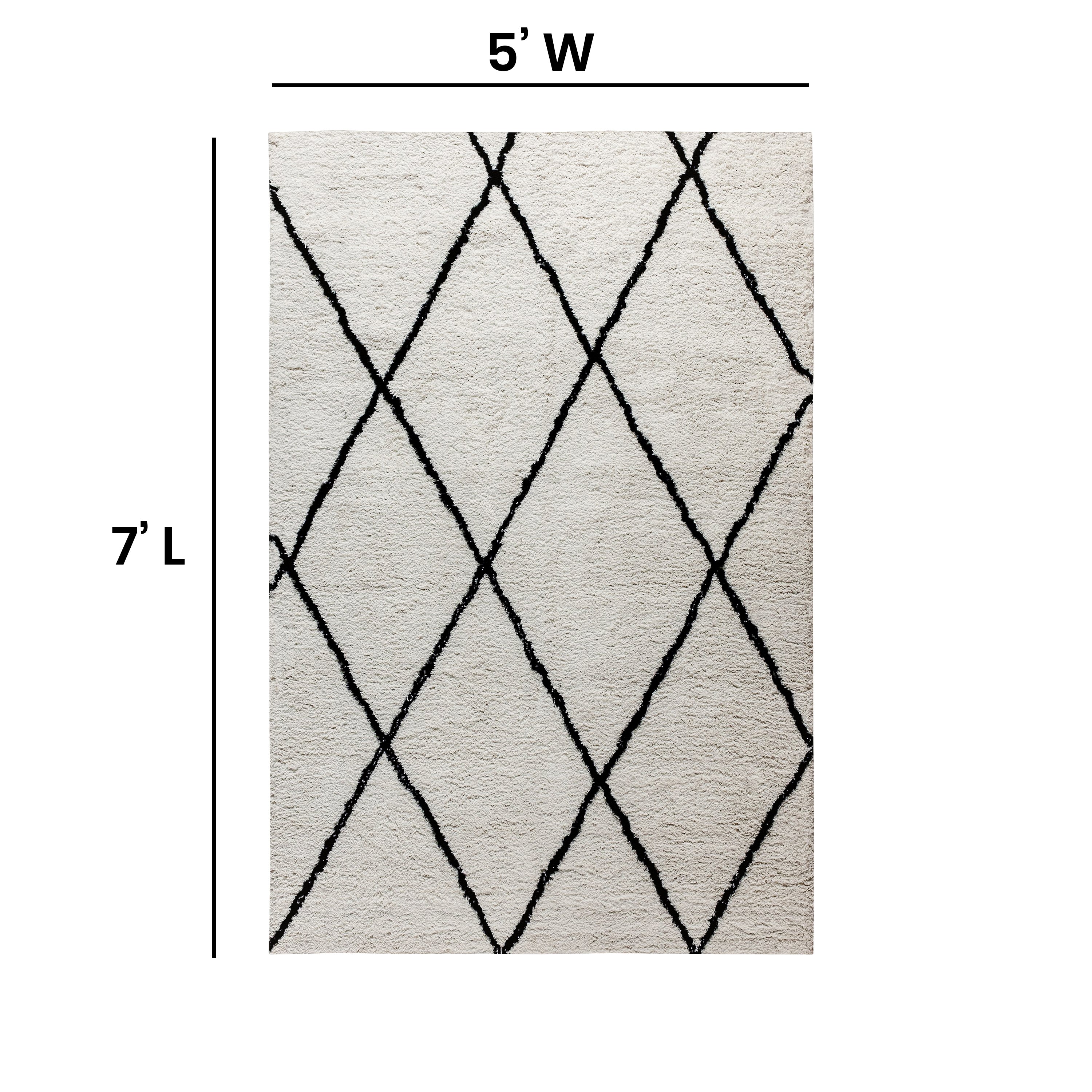 Roxy Shag Style Diamond Trellis Area Rug - 5' x 7' - Ivory