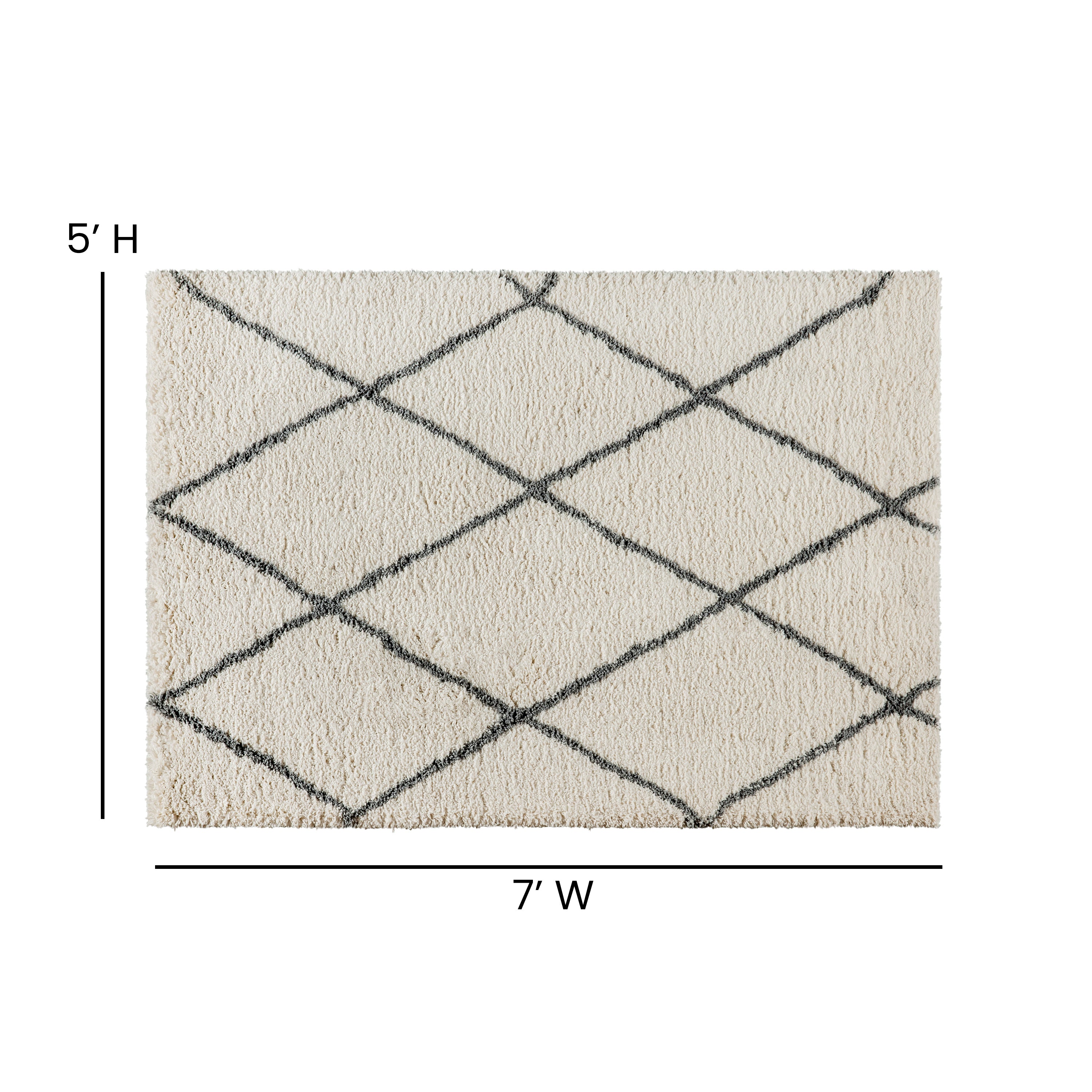 Roxy Shag Style Diamond Trellis Area Rug - 5' x 7' - Ivory/Gray Polyester (PET)