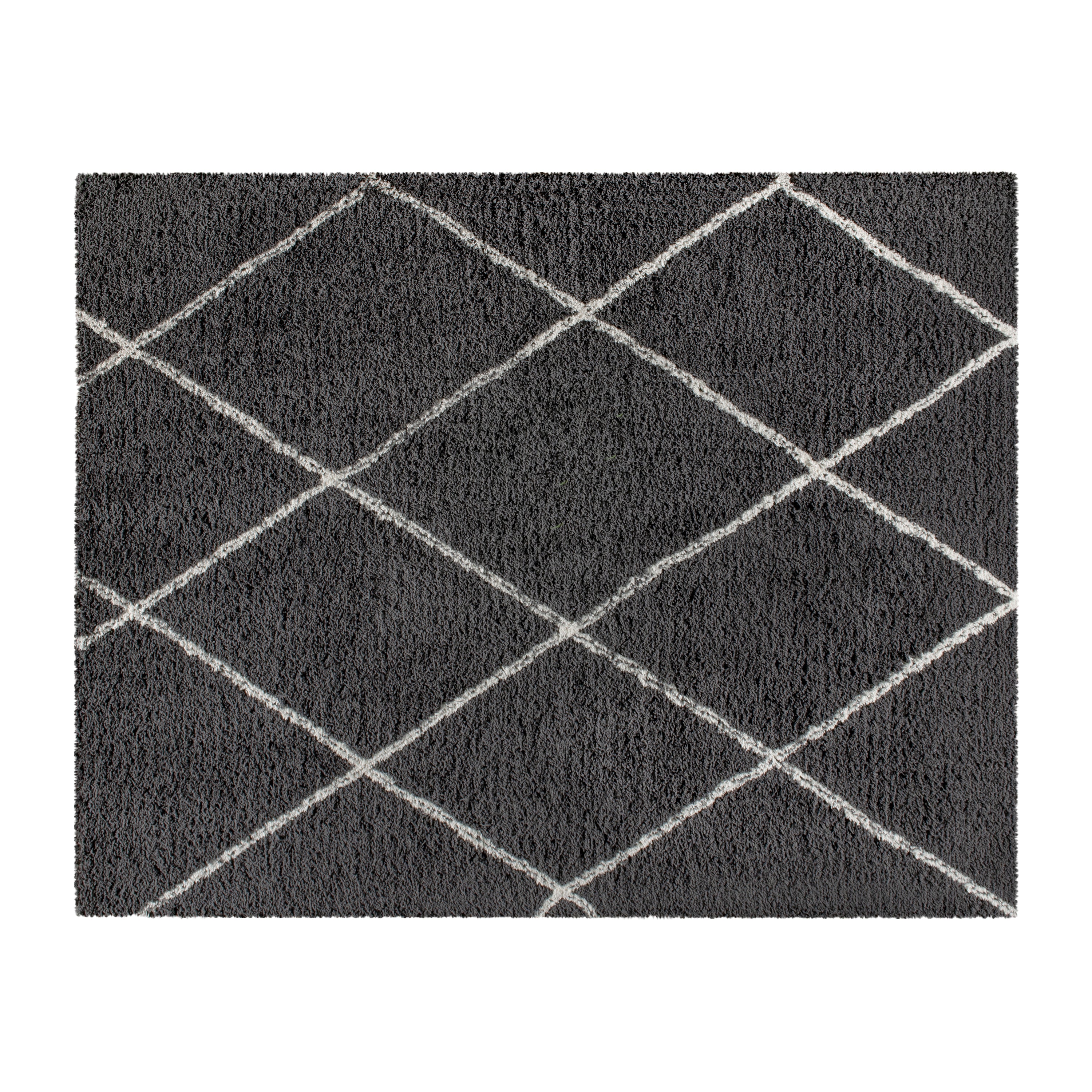 Roxy Shag Style Diamond Trellis Area Rug - 8' x 10' - Charcoal/Ivory Polyester (PET)