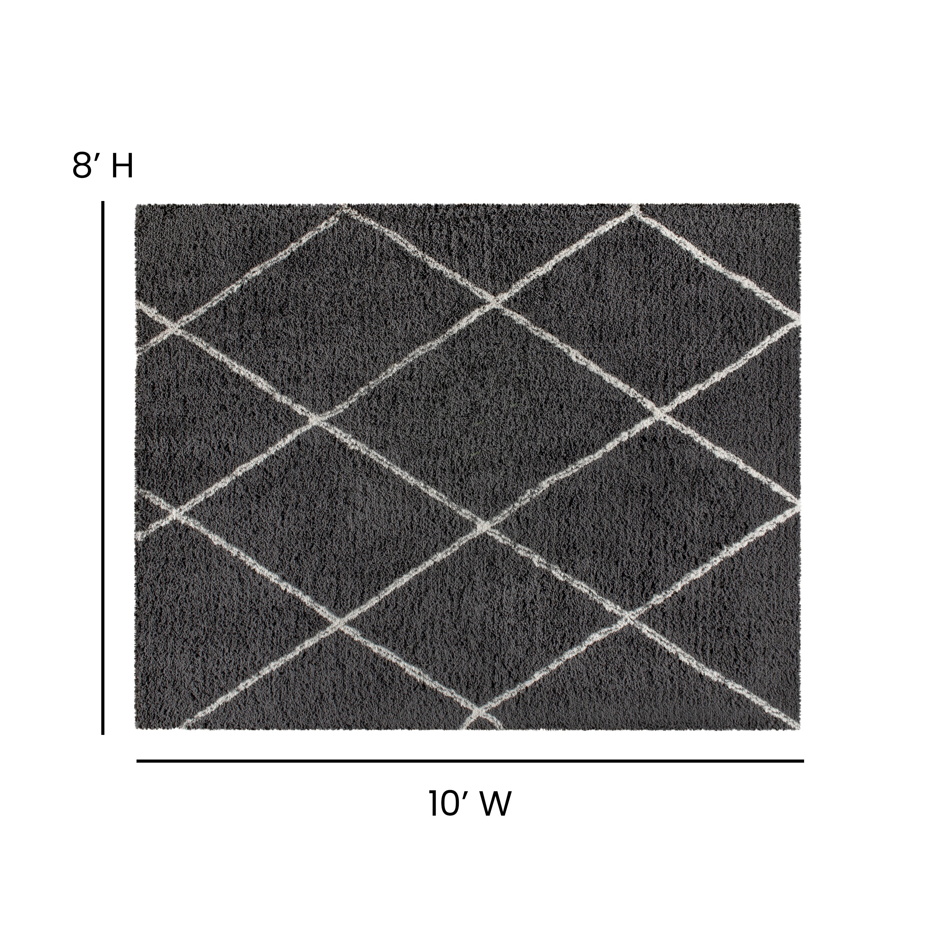 Roxy Shag Style Diamond Trellis Area Rug - 8' x 10' - Charcoal/Ivory Polyester (PET)
