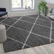 Roxy Shag Style Diamond Trellis Area Rug - 8' x 10' - Charcoal/Ivory Polyester (PET)