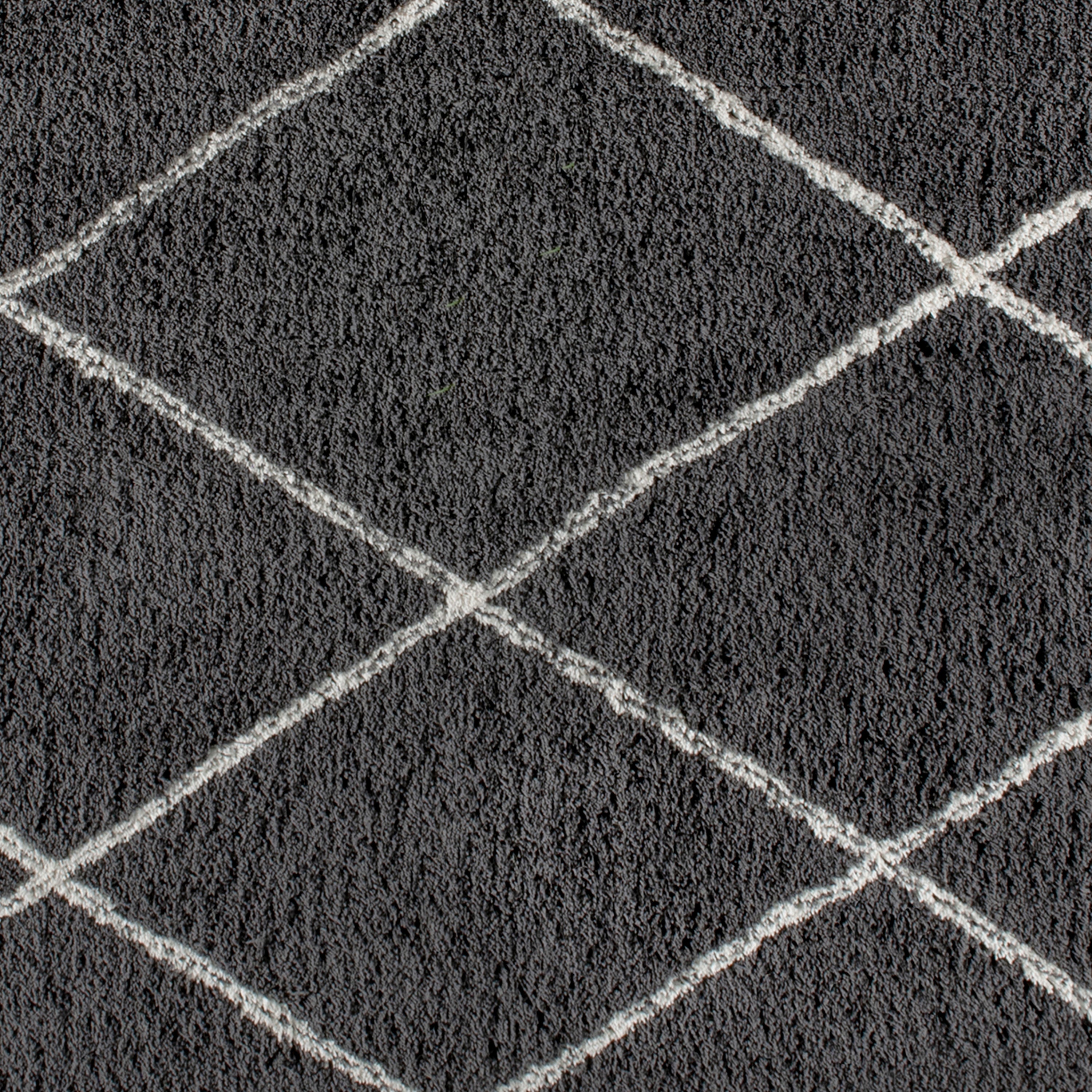 Roxy Shag Style Diamond Trellis Area Rug - 8' x 10' - Charcoal/Ivory Polyester (PET)