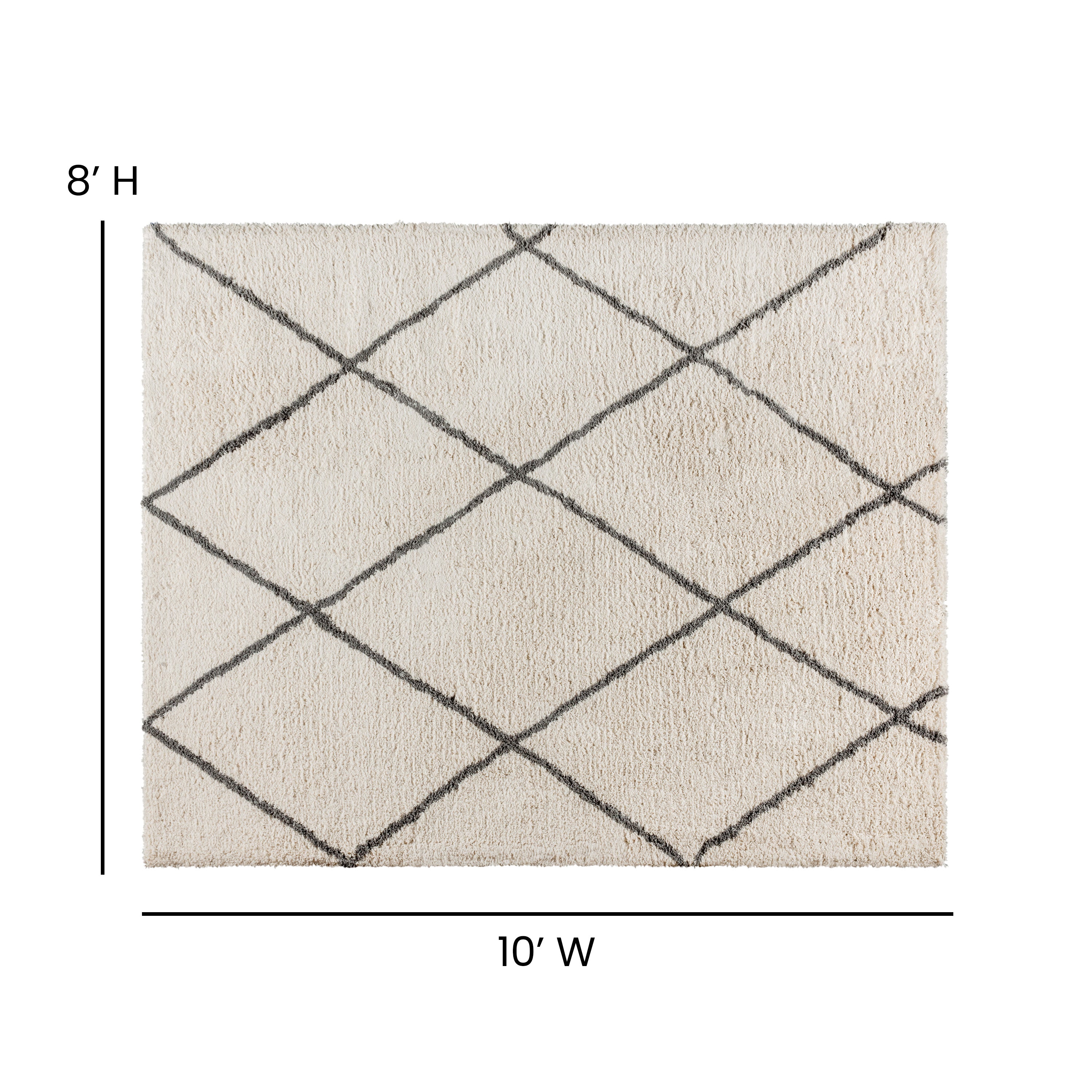 Roxy Shag Style Diamond Trellis Area Rug - 8' x 10' - Ivory/Gray Polyester (PET)