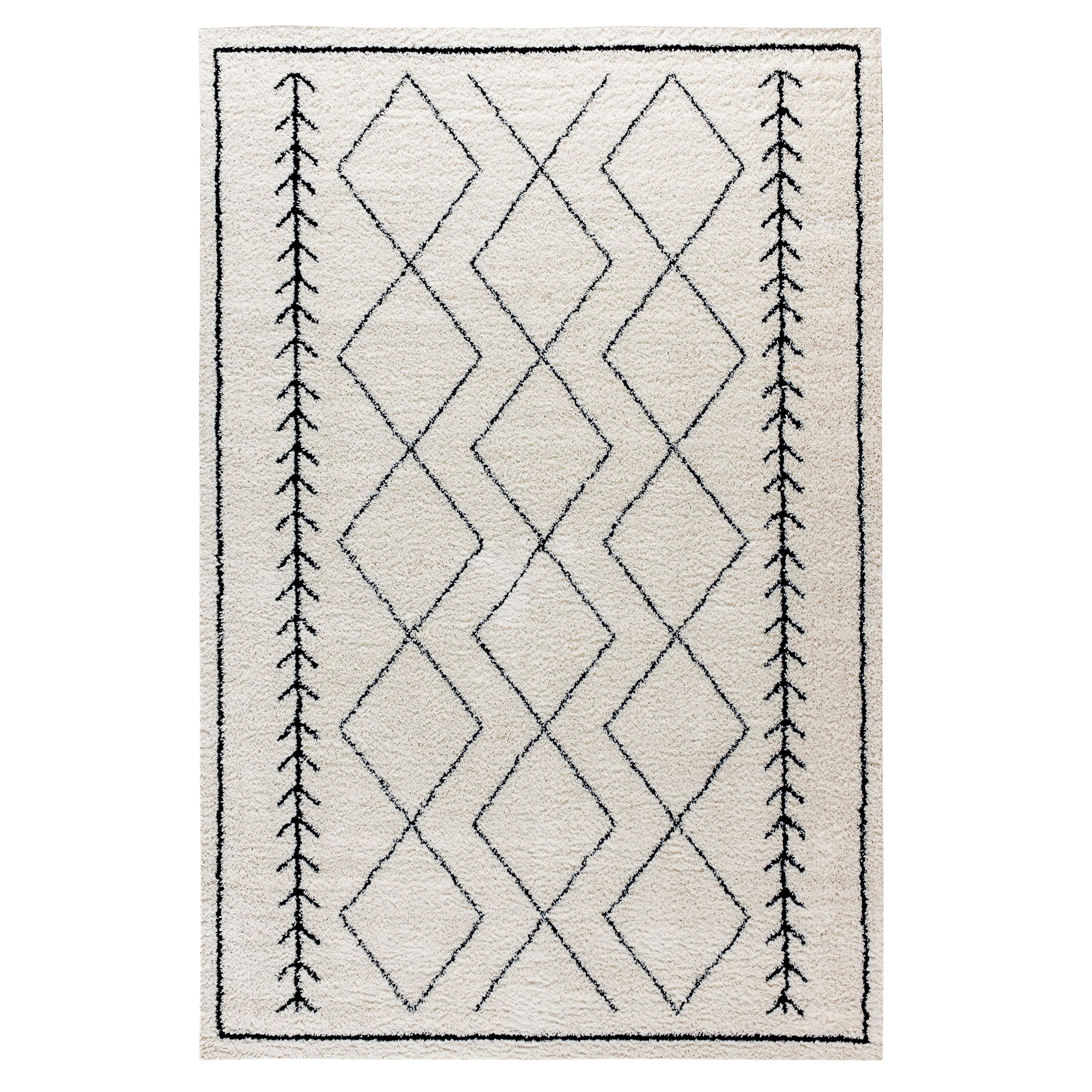 Roxy Geometric Style Bohemian Shag Area Rug - 5' x 7' - Ivory