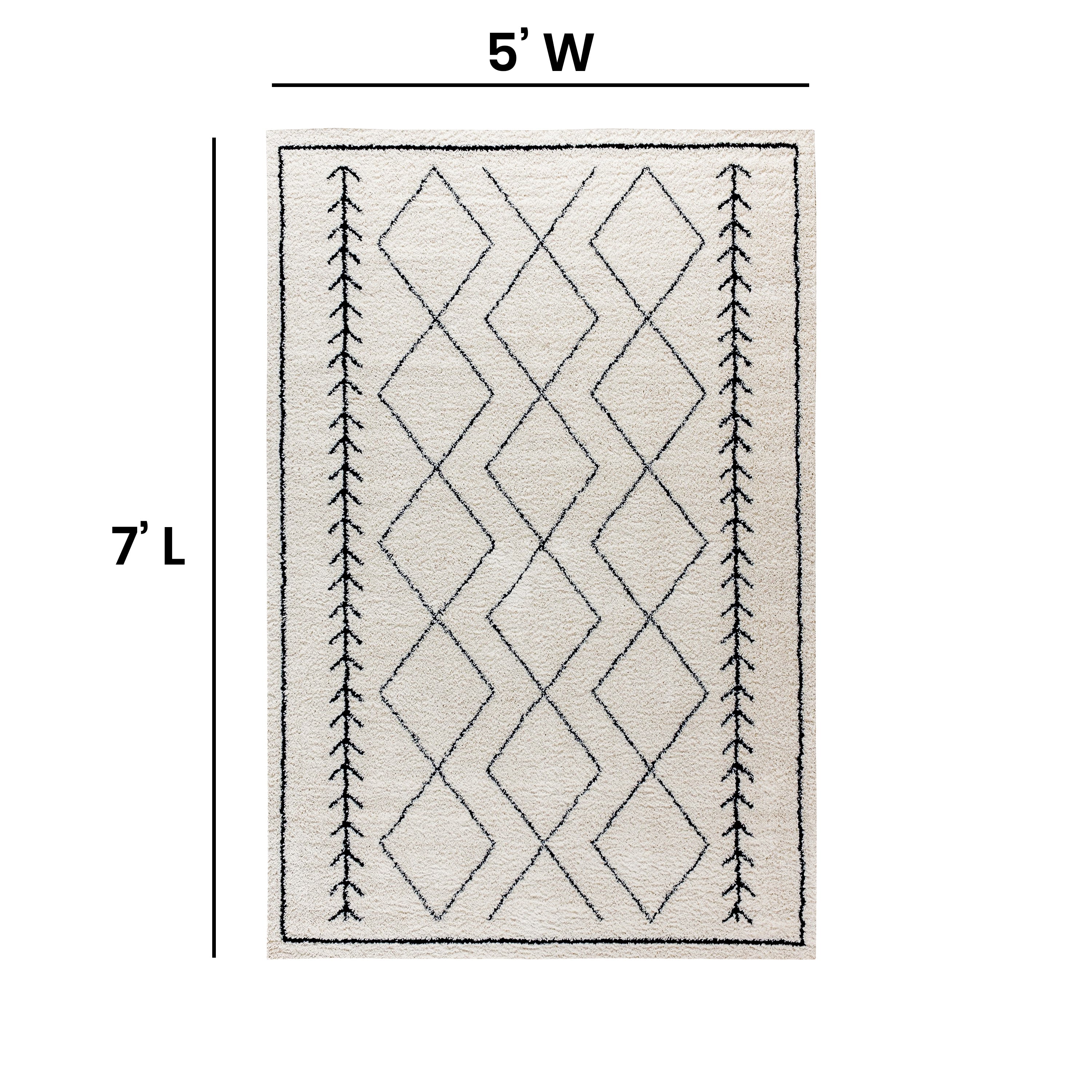Roxy Geometric Style Bohemian Shag Area Rug - 5' x 7' - Ivory