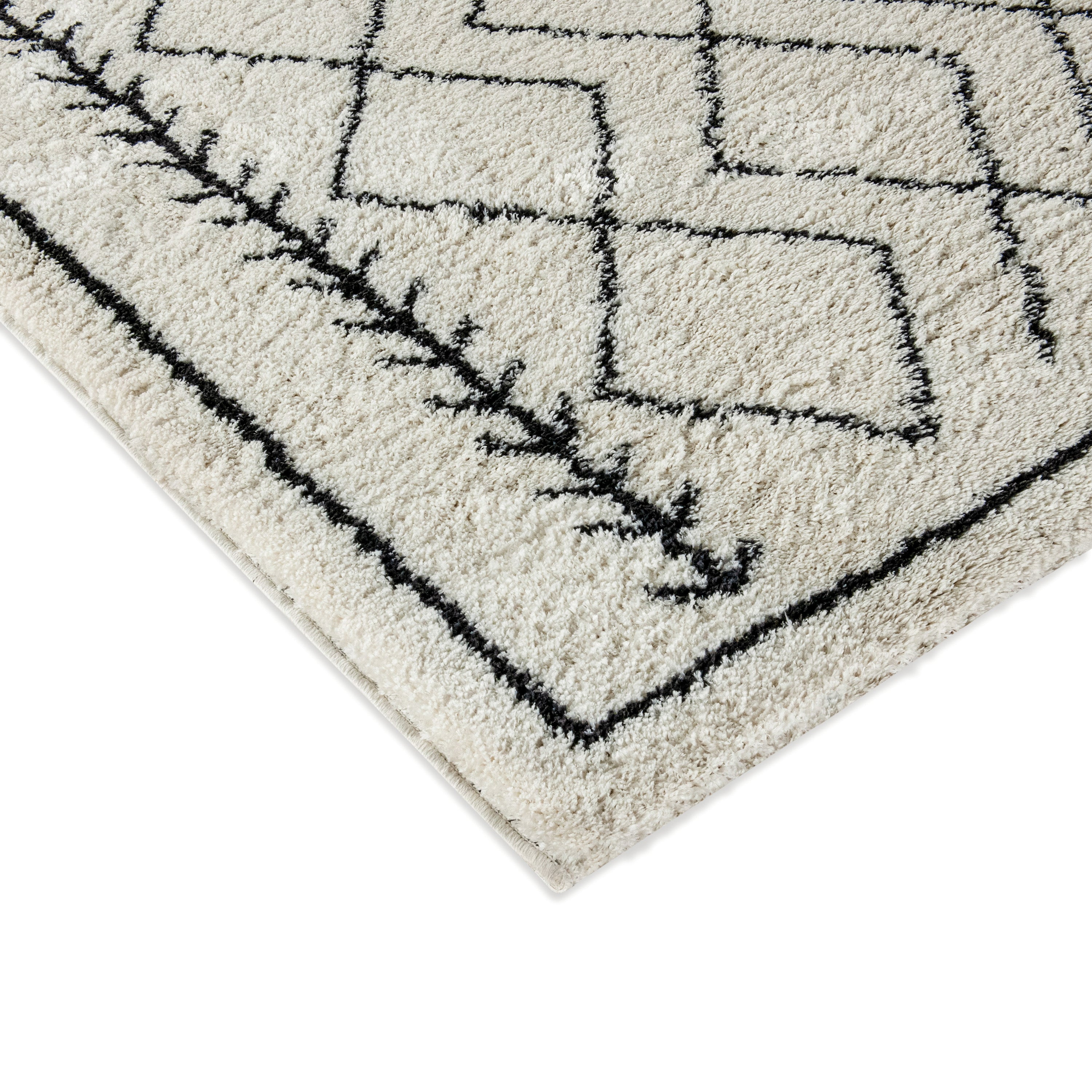 Roxy Geometric Style Bohemian Shag Area Rug - 5' x 7' - Ivory
