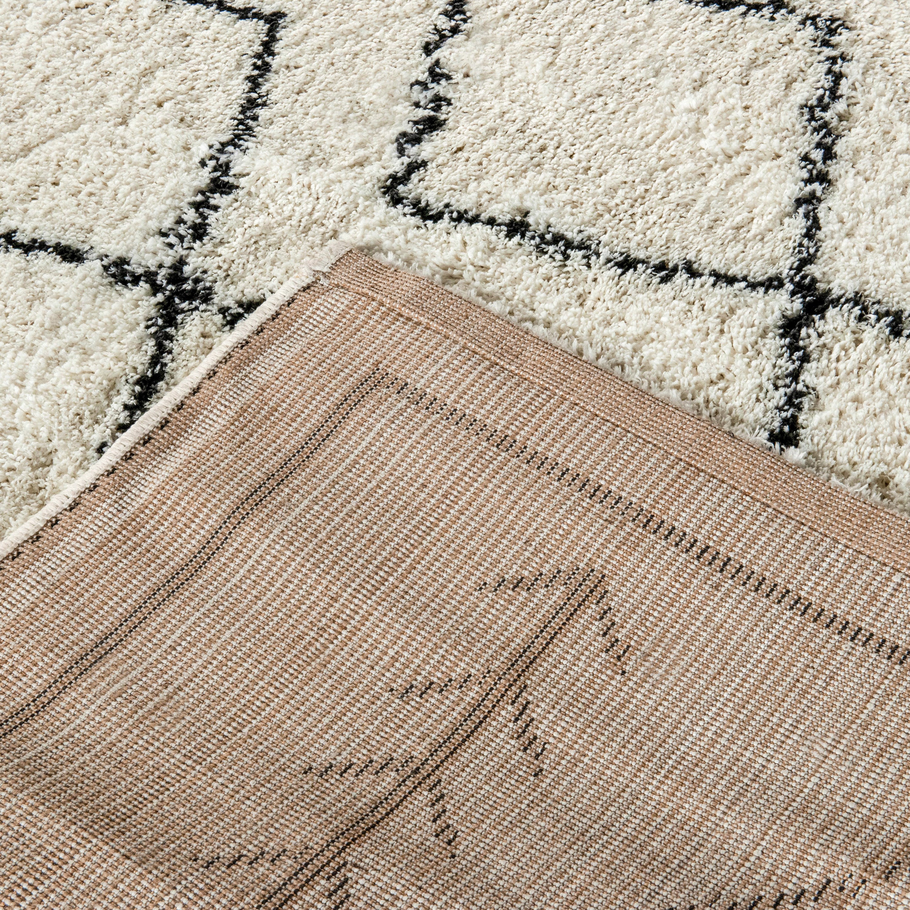 Roxy Geometric Style Bohemian Shag Area Rug - 5' x 7' - Ivory