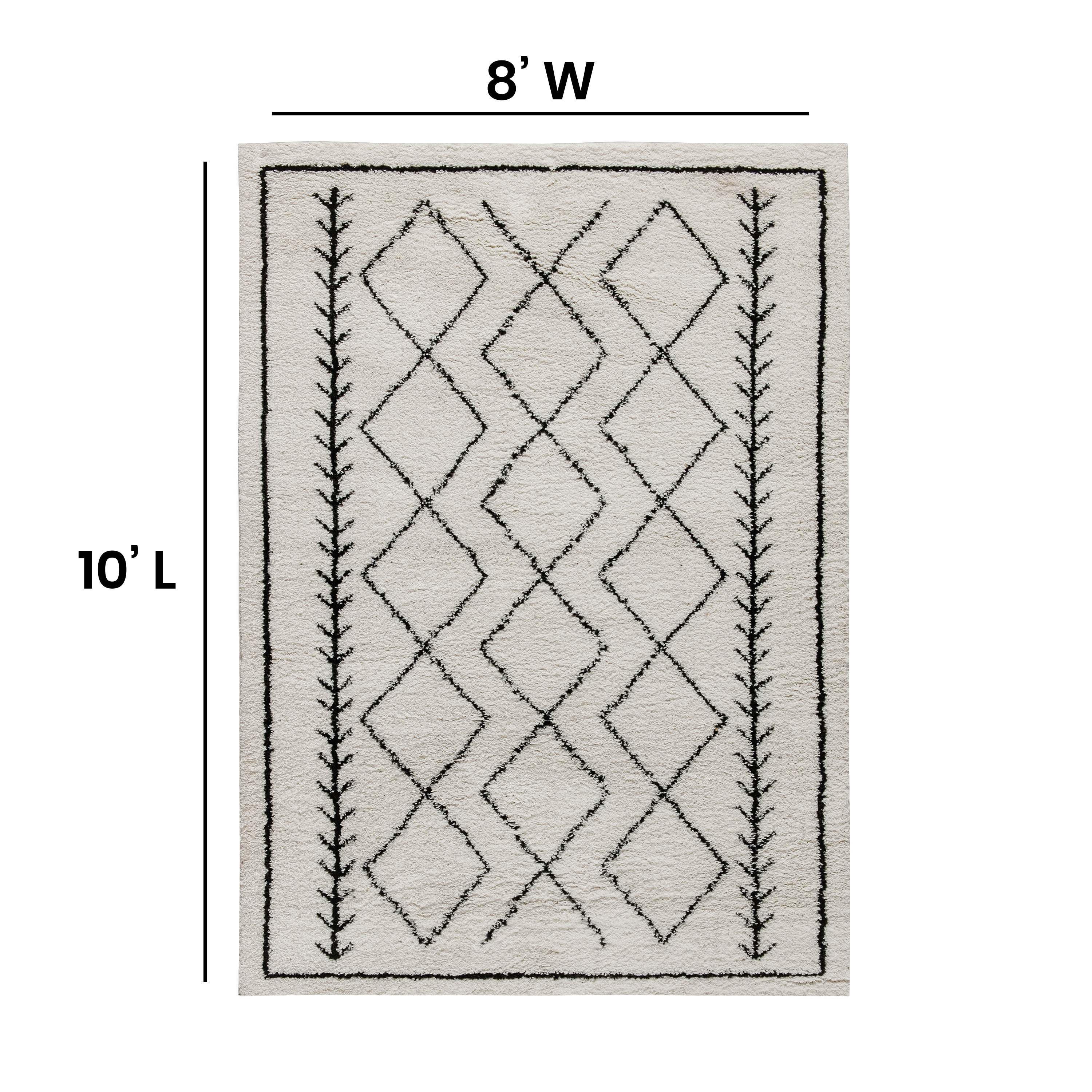 Roxy Geometric Style Bohemian Shag Area Rug - 8' x 10' - Ivory